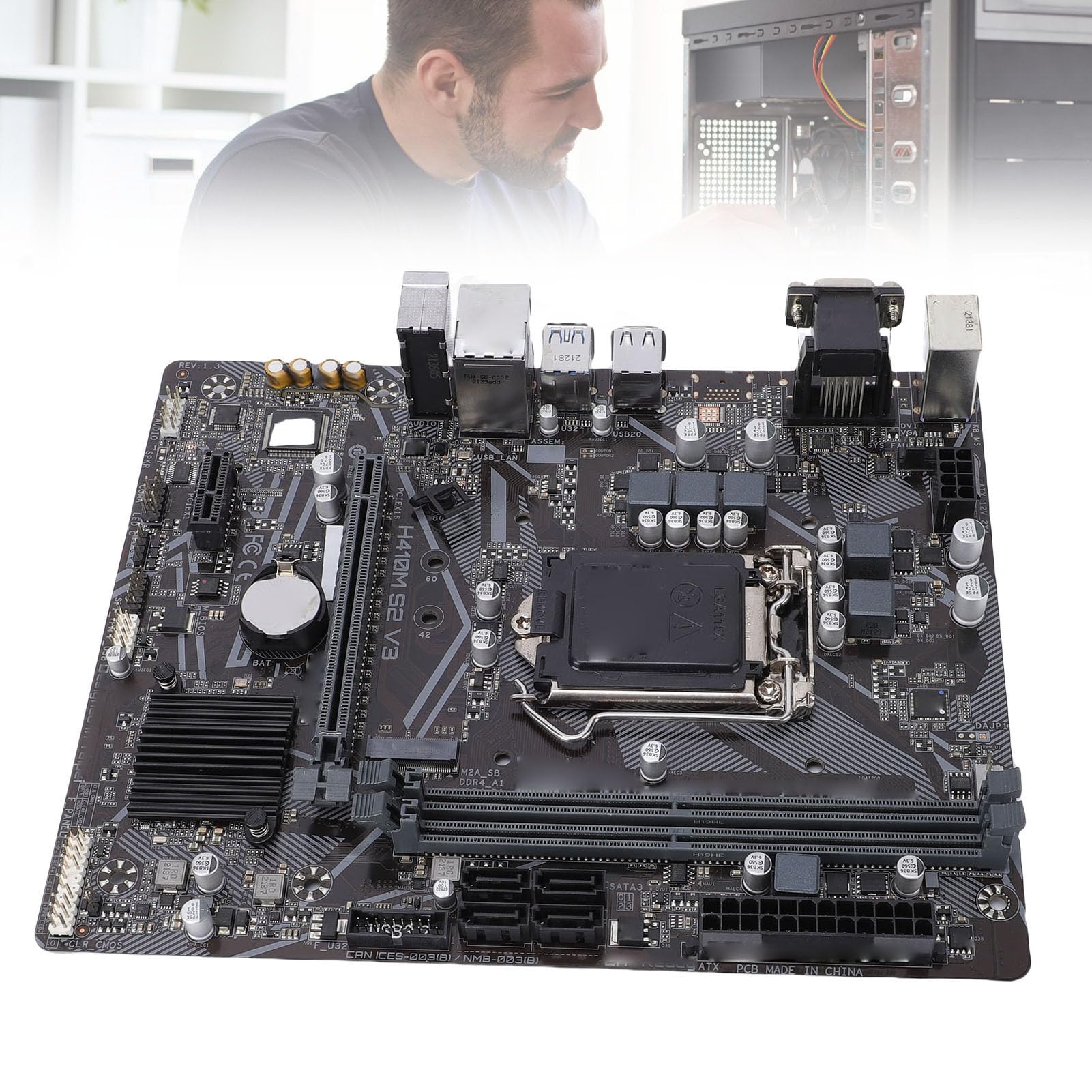 LICAEVEY Scheda Madre ATX H410M, Socket LGA 1200 per CPU di Decima Generazione, Supporto RAM DDR4 da 64 GB, Slot M.2, PCIe 3.0, USB 3.2 Gen1 per PC Gaming Home Office