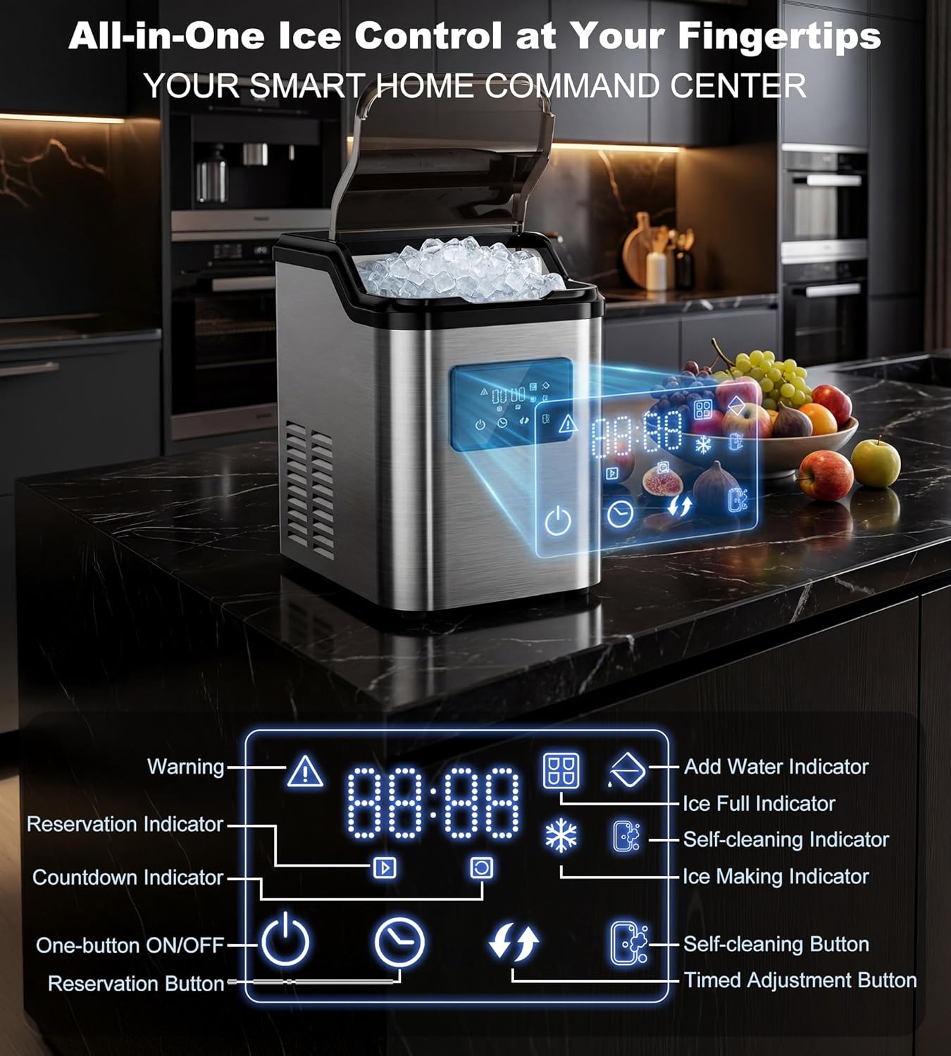 Landeagle Nugget Ice Makers Countertop,Portable Pebble Ice Machine with Crushed Ice,45lbs/Day Soft Pellet Ice Maker Stainless with 24H Timer, Self-Cleaning Chewable Sonic Ice for Home,Kitchen,Office