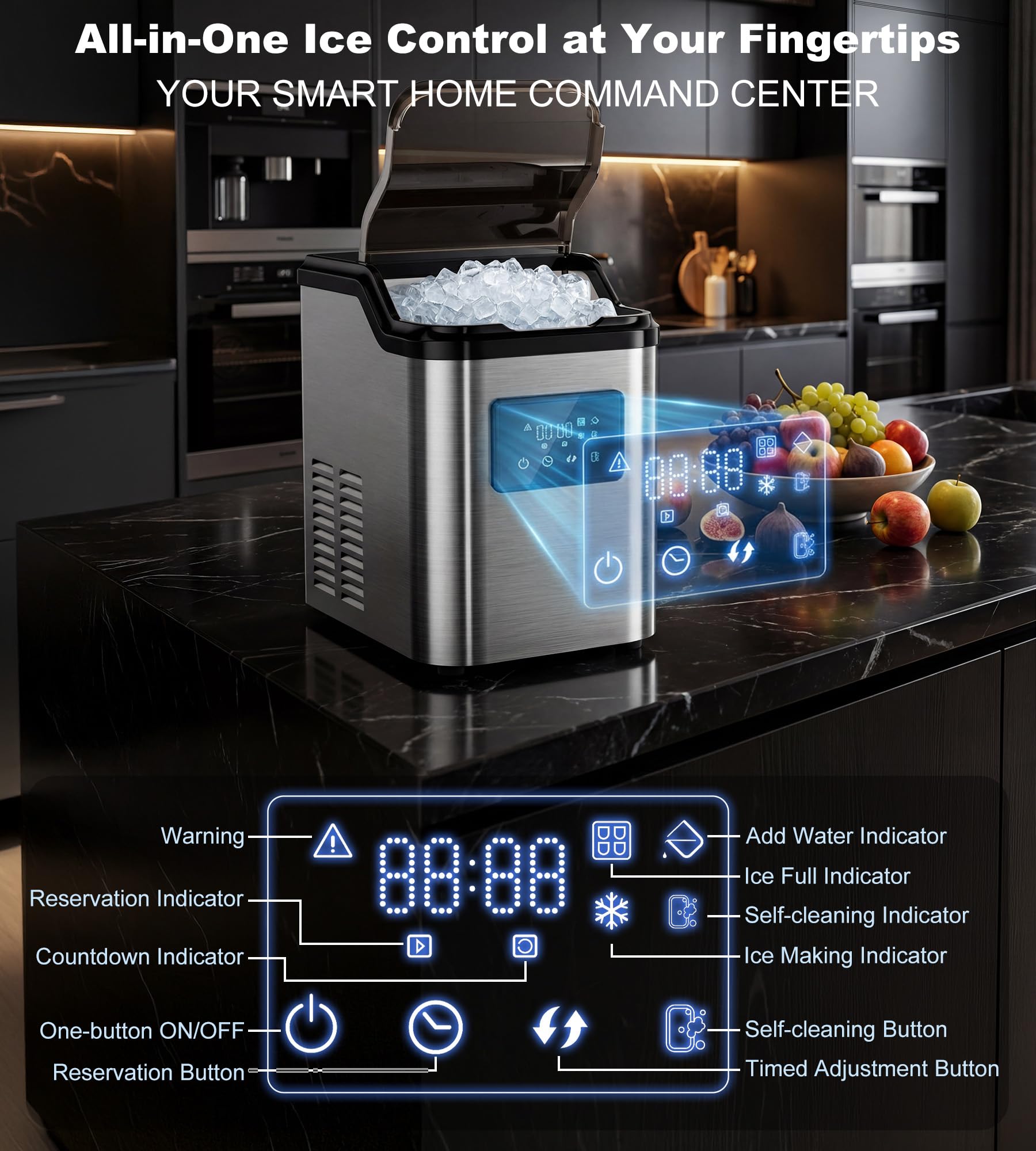 Nugget Ice Makers Countertop,Portable Pebble Ice Machine with Crushed Ice,45lbs/Day Soft Pellet Ice Maker Stainless with 24H Timer, Self-Cleaning Chewable Sonic Ice for Home,Kitchen,Office — view 4