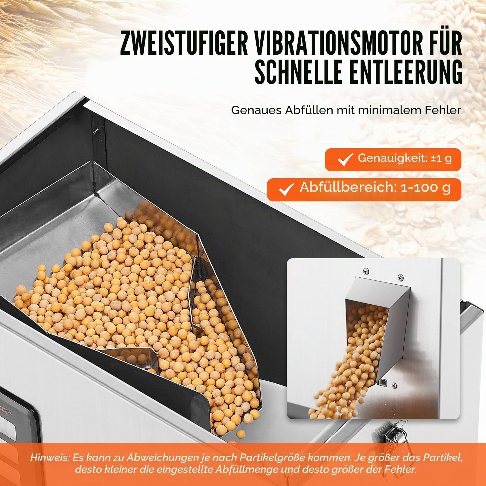 VEVOR Pulverabfüllmaschine 0,002–0,22 lbs/1–100 g automatische intelligente Partikelwäge-Abfüllmaschine Flaschenbeutel-Pulverfüller-Partikelspender für Teesamen, Körner, Pulver, Mehl, Bohnen, Glitzer