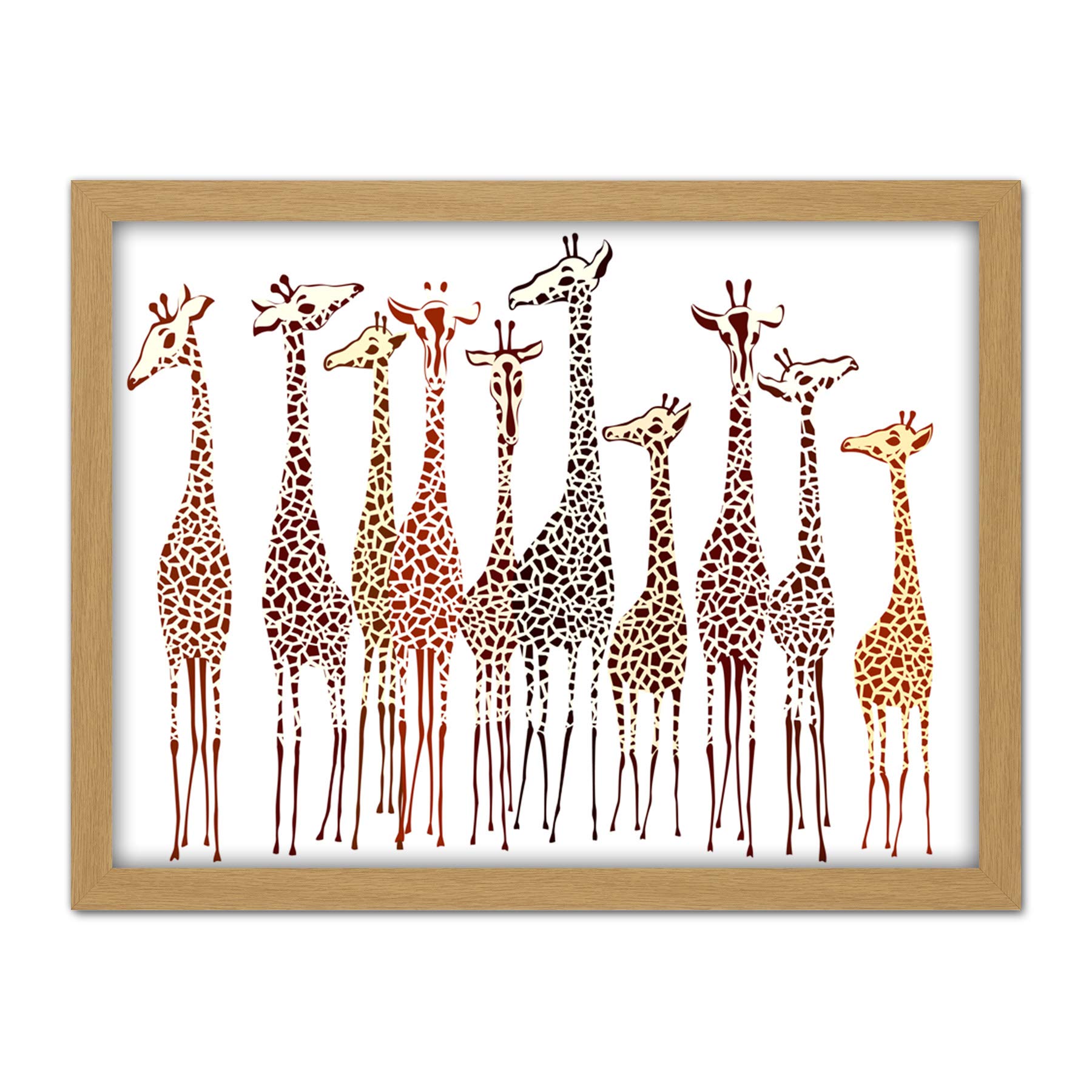 Wee Blue Coo Group Of Giraffes Artwork Framed Wall Art Print 18X24 Inch