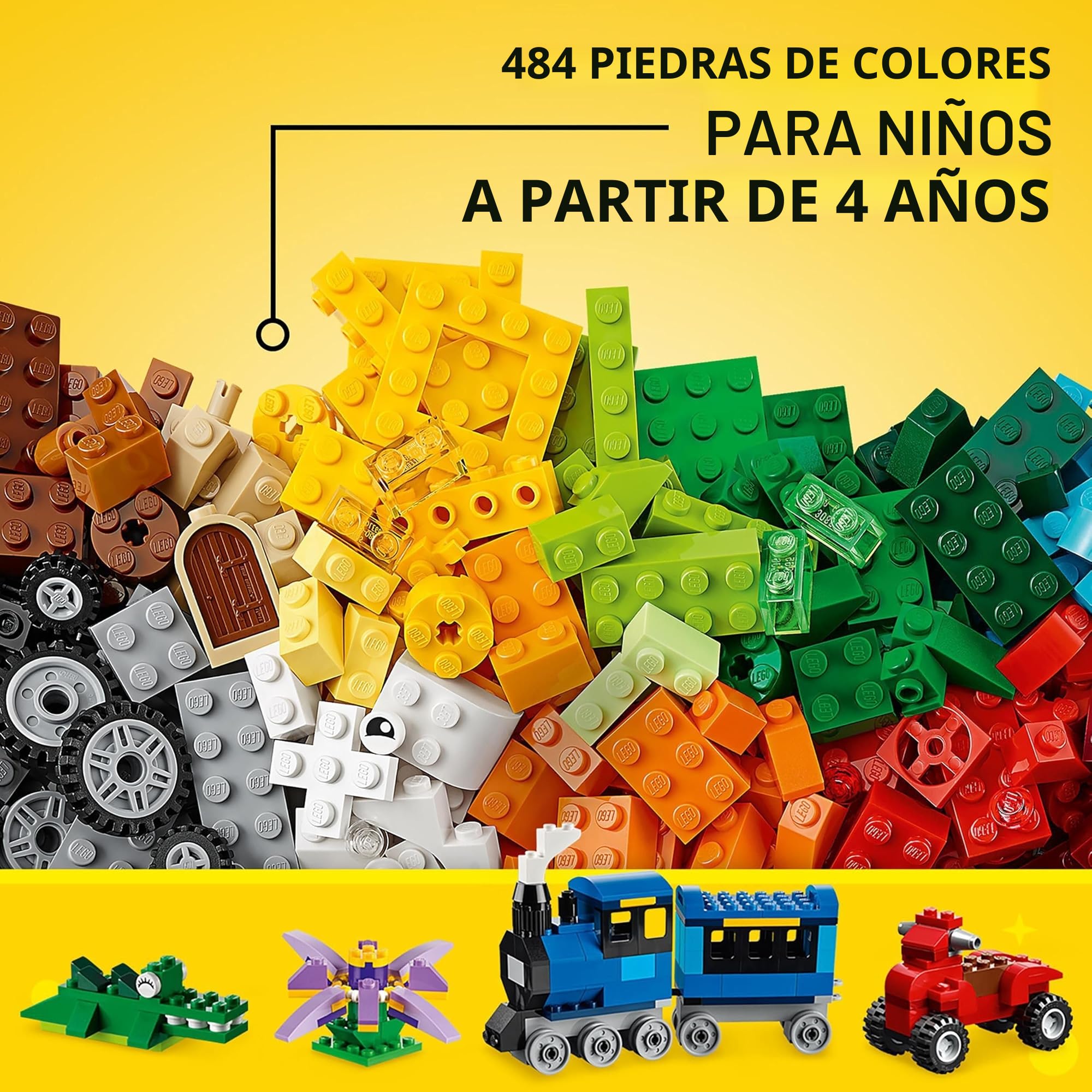 LEGO Classic - Caja de ladrillos de construcción media + placa gris (grande) para niños de 4 años