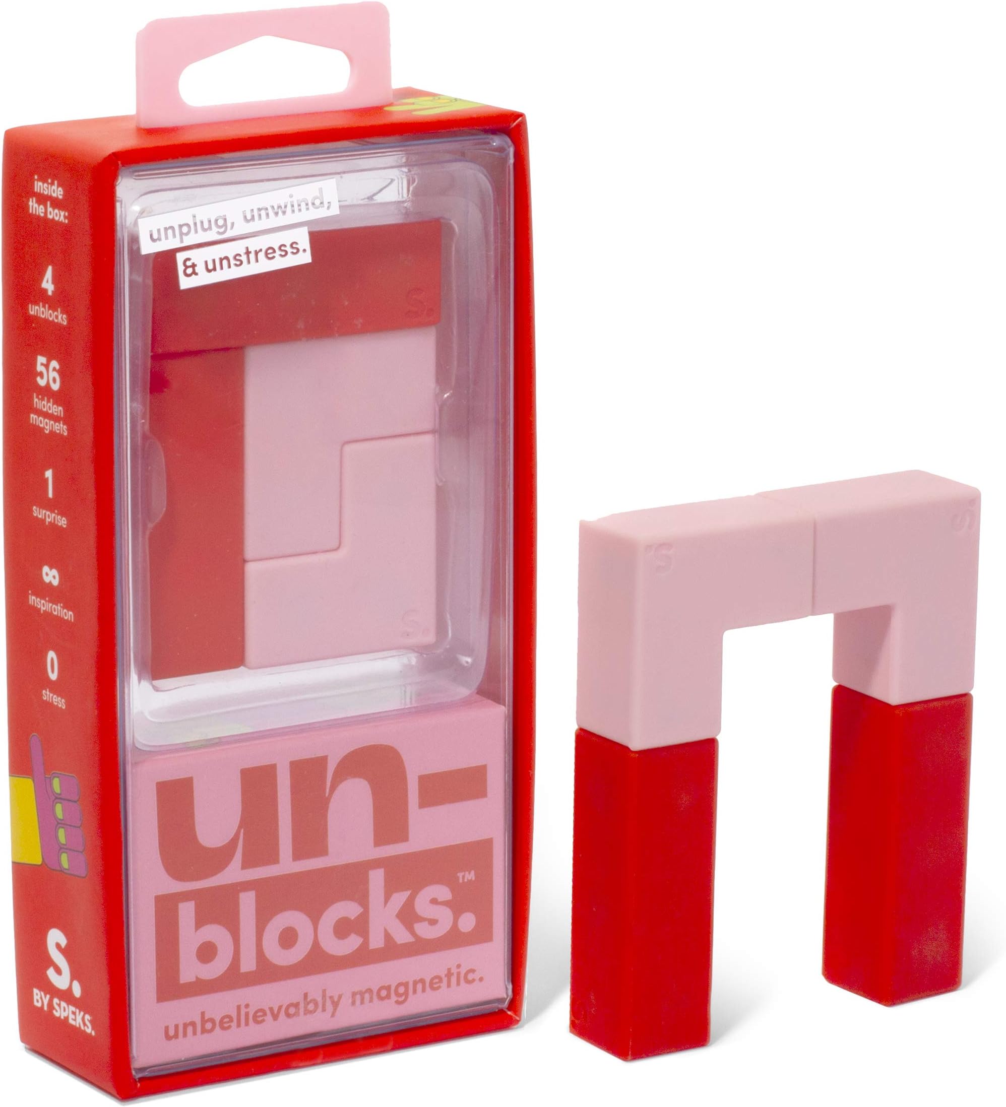 Speks Unblocks Pink Set of 4 Unbelievably Magnetic Stress Relief Blocks for Kids and Adults