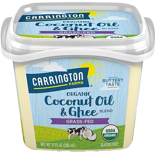 Mezcla de aceite de coco y ghee alimentado con pasto orgánico USDA, 12 onzas, compara nuestro costo por oz y certificado orgánico, Carrington Farms