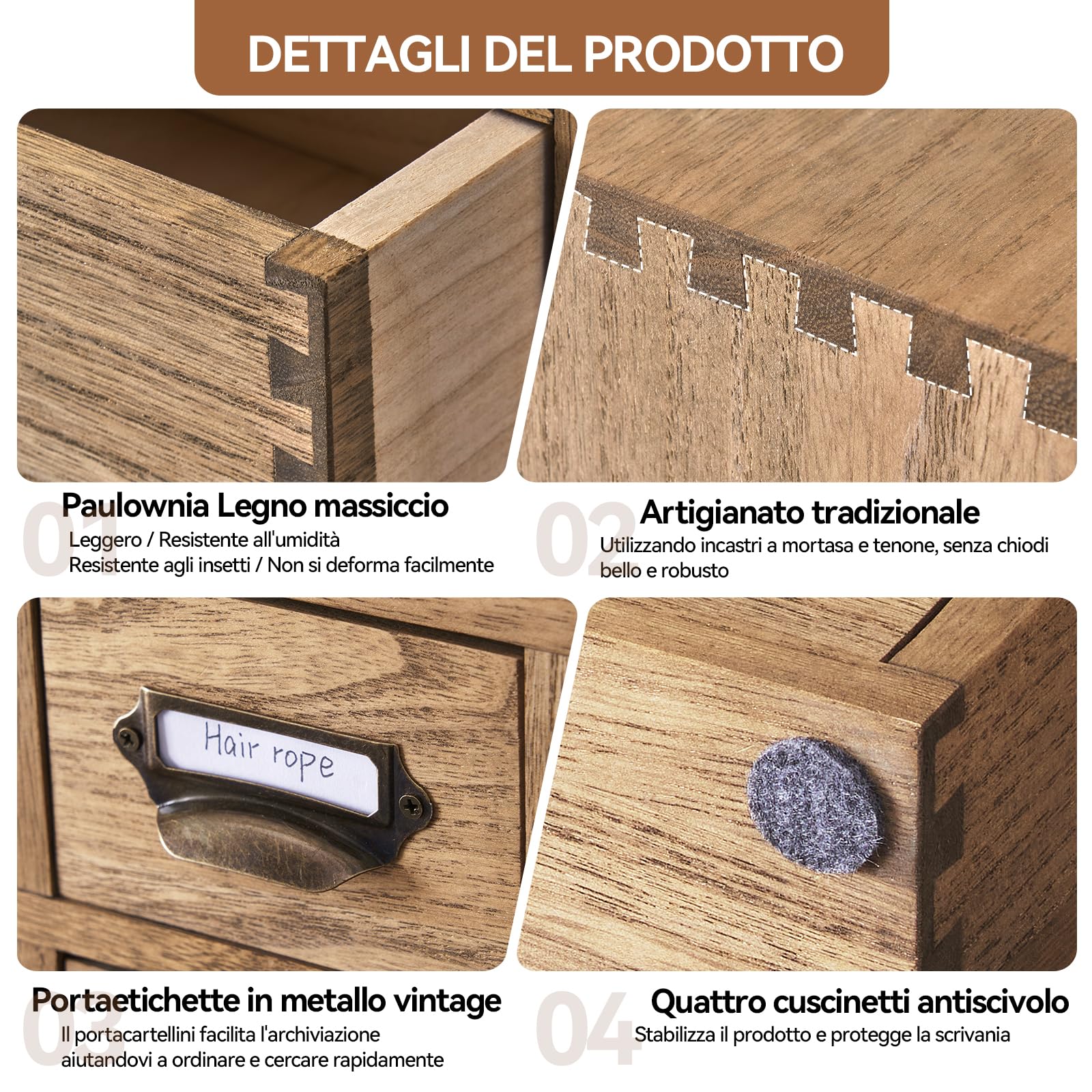 KIRIGEN Scatola di immagazzinaggio in legno massiccio Organizzatore per ufficio Organizzatore da scrivania, casa-ufficio Grande capacità giallo-marrone