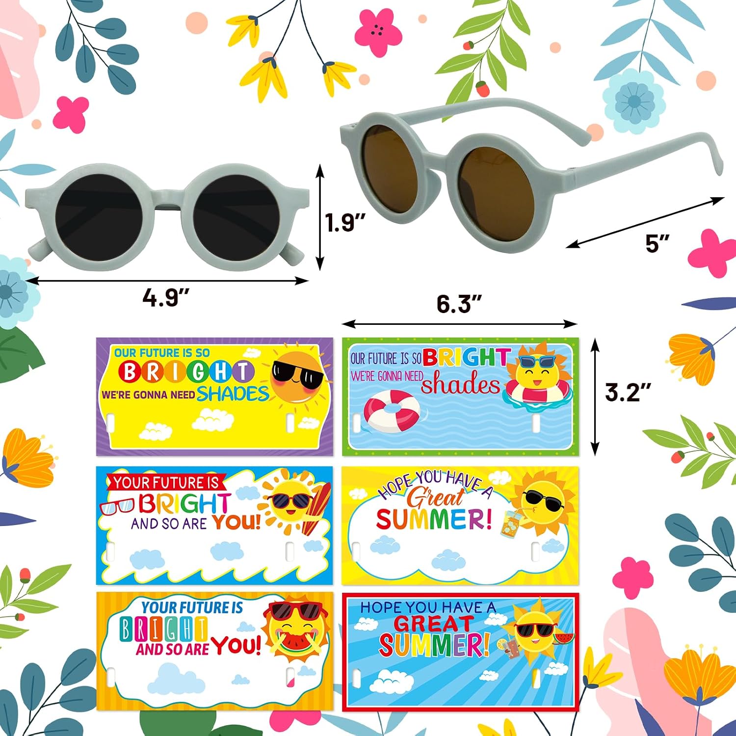 Fancy Land End of Year Gifts 24 Sets Neon Sunglasses with Cards Students for Kids Summer Kindergarten Preschool 2026 Graduation Party Supplies Beach Party Favors Last Day of School Class Prizes