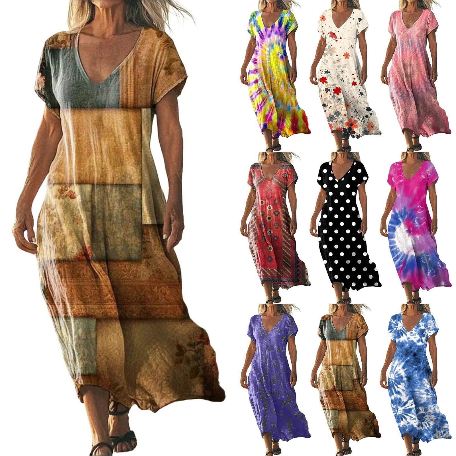 Abito estivo da donna, senza maniche, da spiaggia, scollo rotondo, stampa