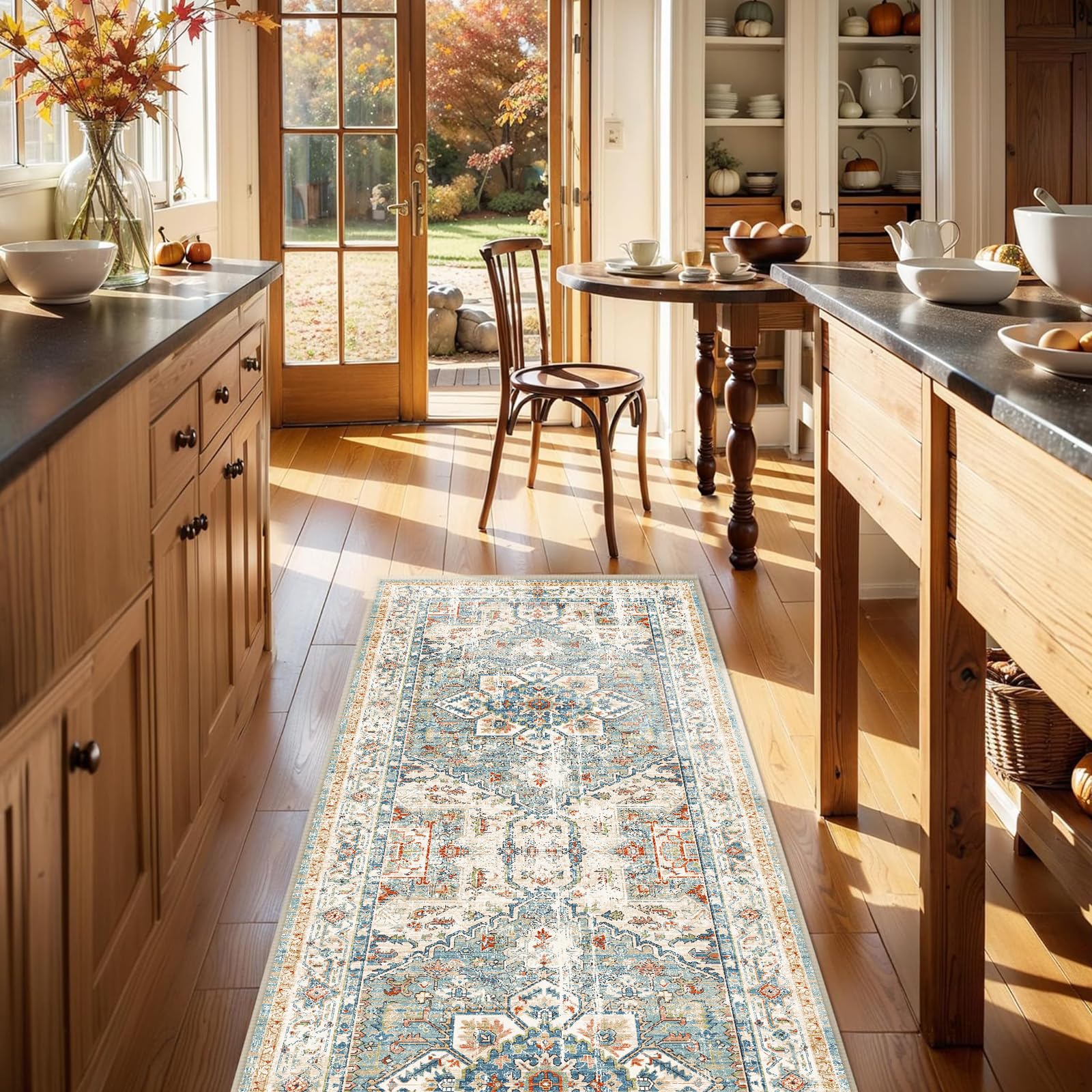 Cycleader 60x180cm Non-Slip Washable Runner Rug for Hallway, Vintage Boho Faux Cashmere Carpet Anti-Fatigue Kitchen Rugs Indoor Soft Long Floor Mat Low Pile Runners with Anti-Slip Backing for Bedroom