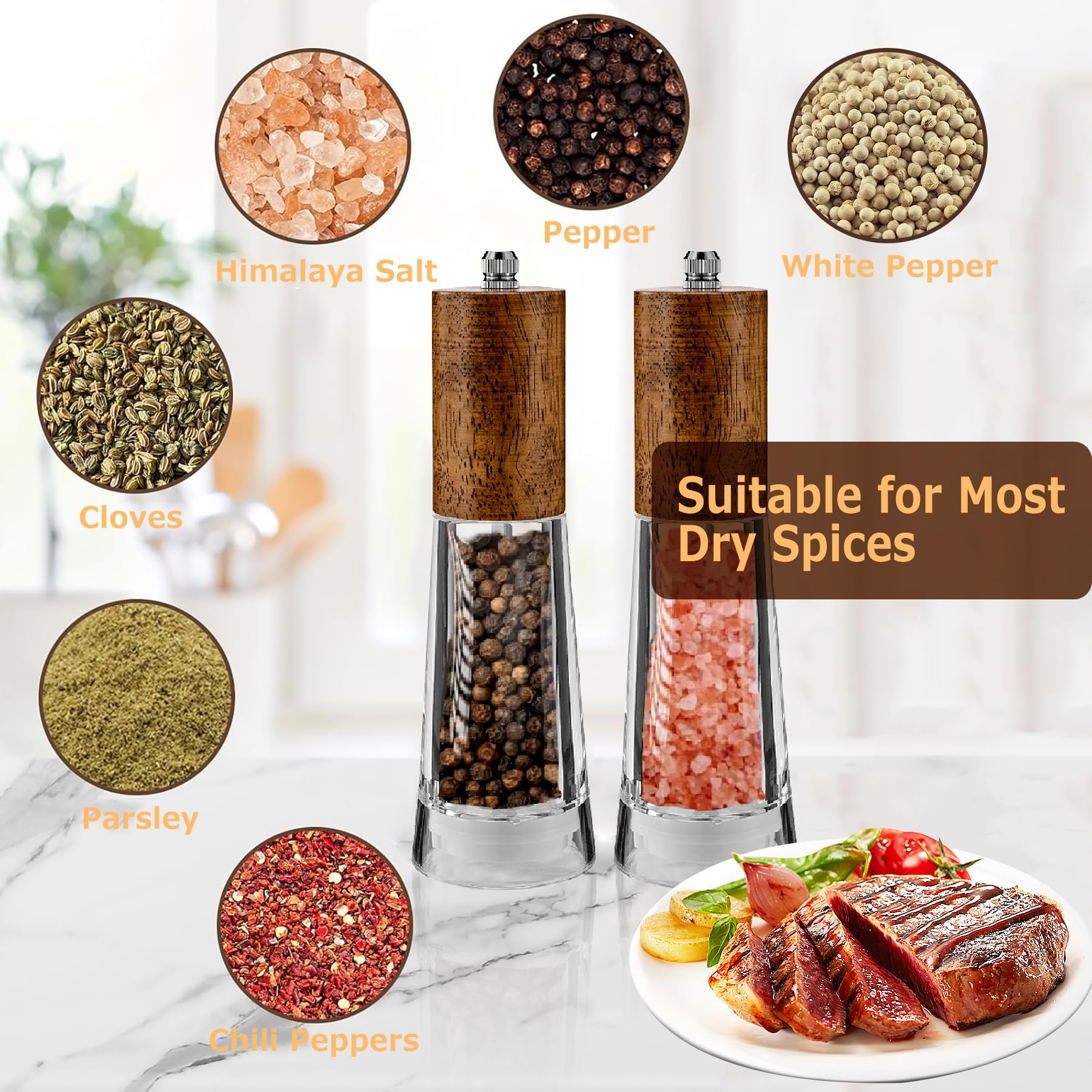 Acrylic Salt & Pepper Grinders - Adjustable Coarseness -6