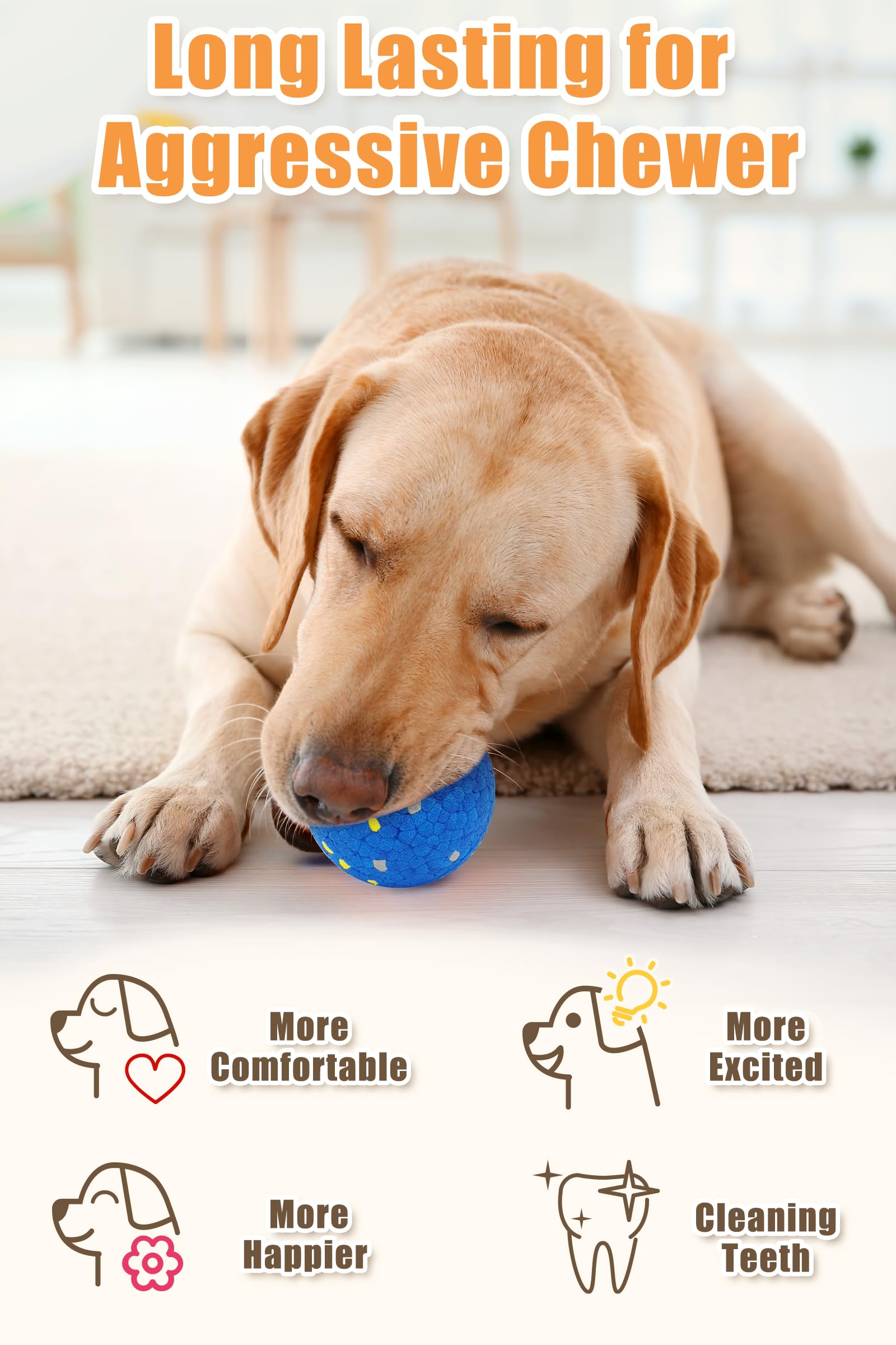 Pelotas mejoradas para perros para masticadores agresivos, pelotas de tenis indestructibles para perros, bolas de juguete duraderas para perros, juguetes interactivos para perros para juego de