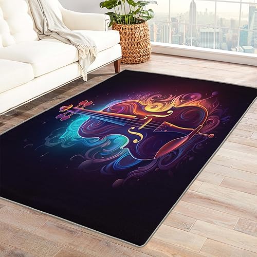 Miniatura 7 de Alfombra de notas musicales y decoración del hogar, alfombra de 4 x 6 pies, alfombras con notas musicales para sala de estar, dormitorio, alfombra