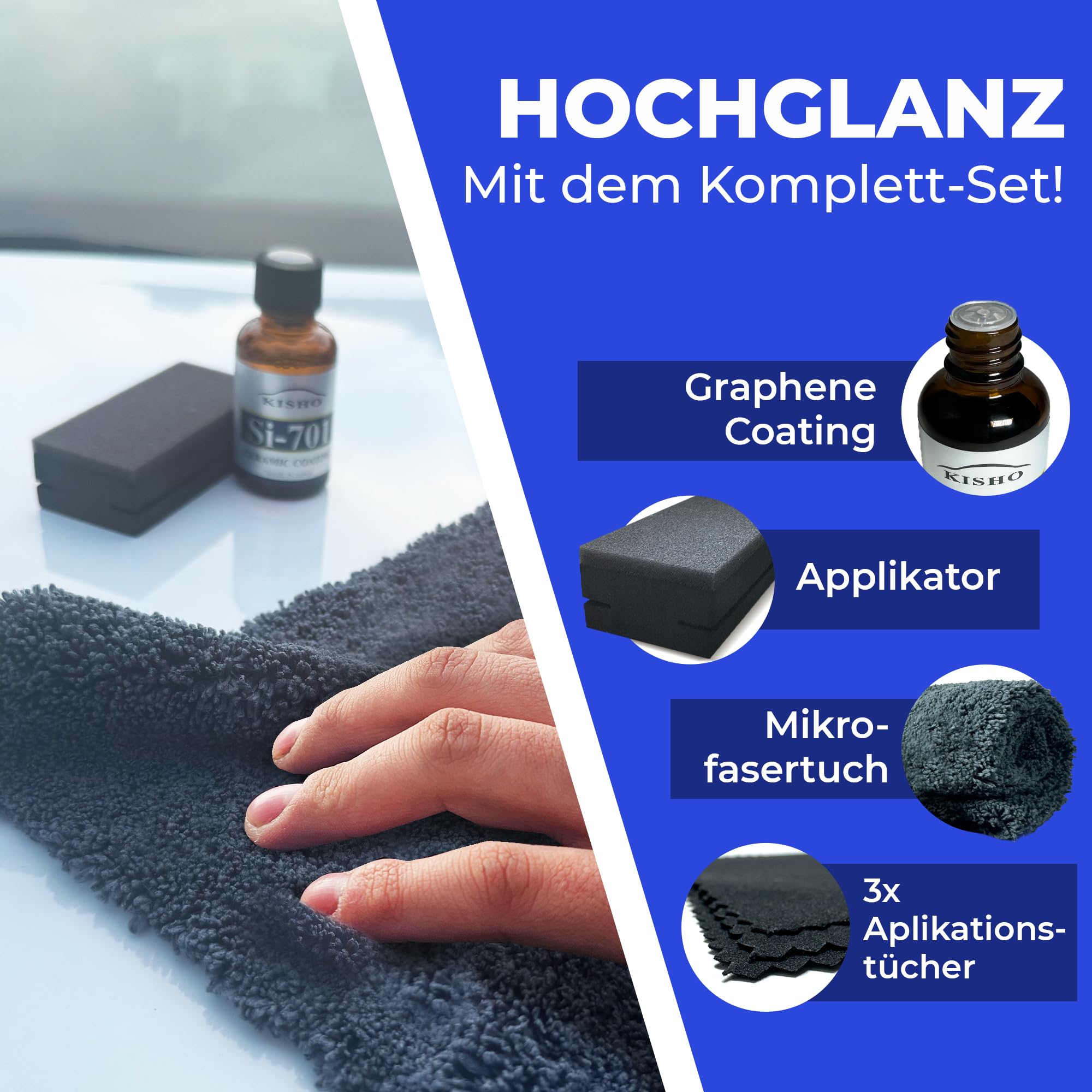 Kisho SI-811 Kompletny zestaw do powłoki ceramicznej, 30 ml, profesjonalna ochrona samochodu z aplikatorem i ściereczkami z mikrofibry, hydrofobowa, 3-letnia ochrona