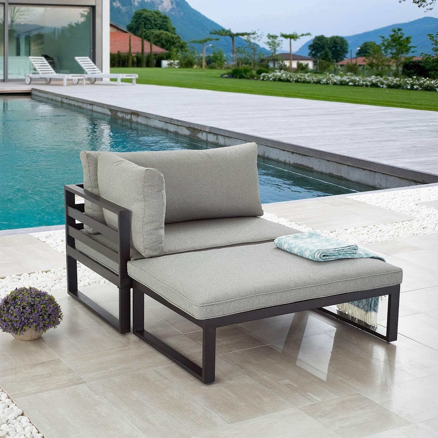 LOKATSE HOME 2 Pieces Outdoor Sectional Furniture Patio