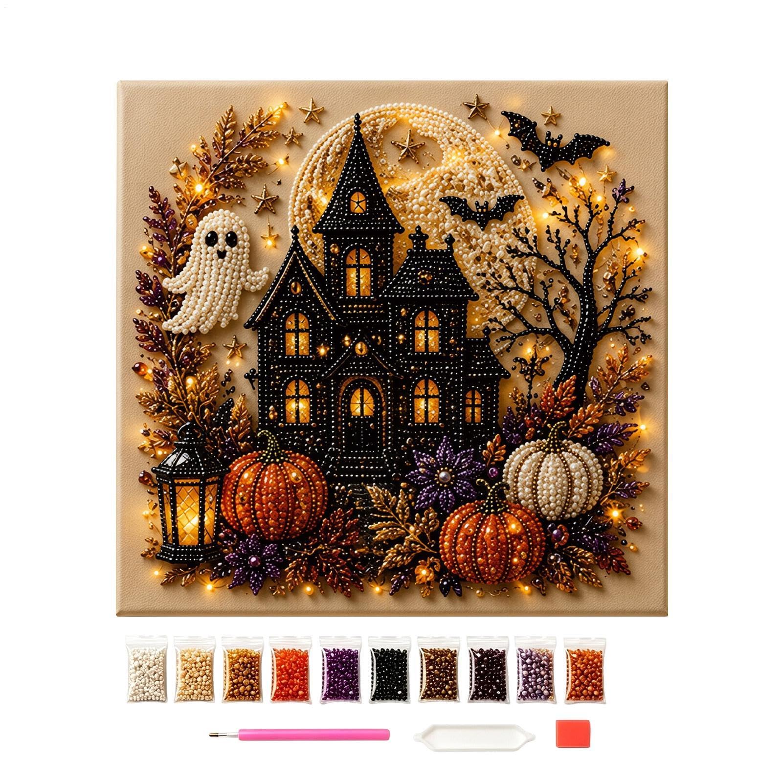 Halloween Pearl Art Kit, 7.87x7.87 Inches 3D Pearl Painting Crafts Kits
