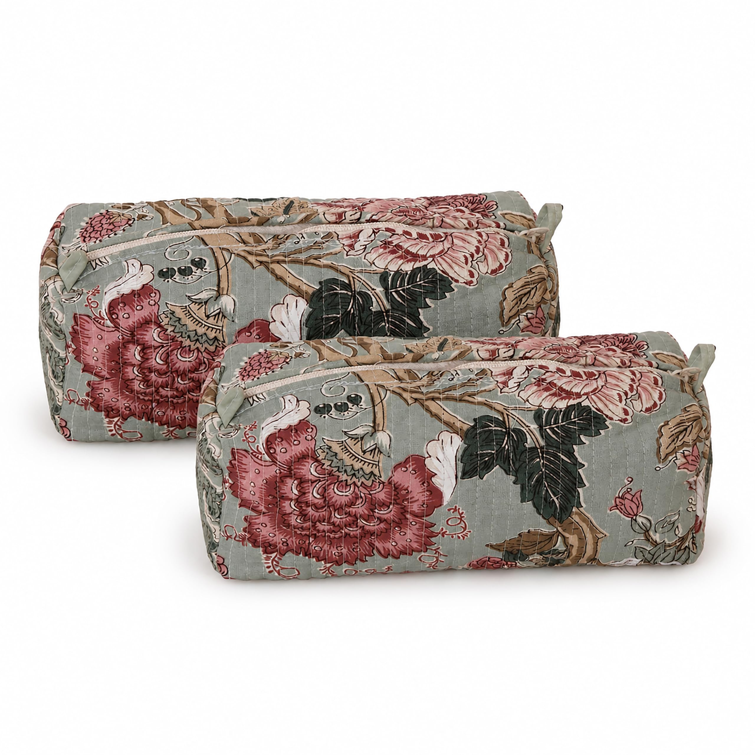 Clasiko Quilted Cotton Travel Organizer Bag Set of 2 - Toiletry Pouches Cosmetic Makeup Businness Trips Bag and Multipurpose Assorted Color Floral Printed Toiletry Pouch for Men, Women-image-47