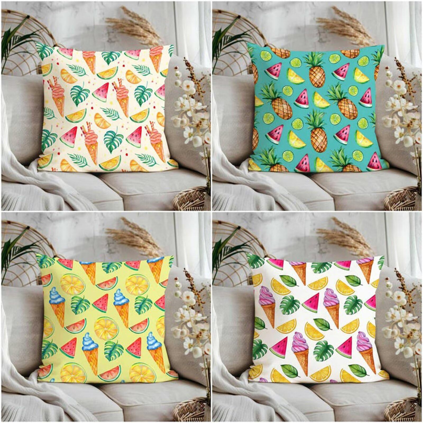 Heaen Outdoor Cushions Covers Waterproof 35x35 cm Set of 4 Square Linen Pillow Cases Yellow Lemons Decorative Dushions for Sofa Porch Patio Home Decor