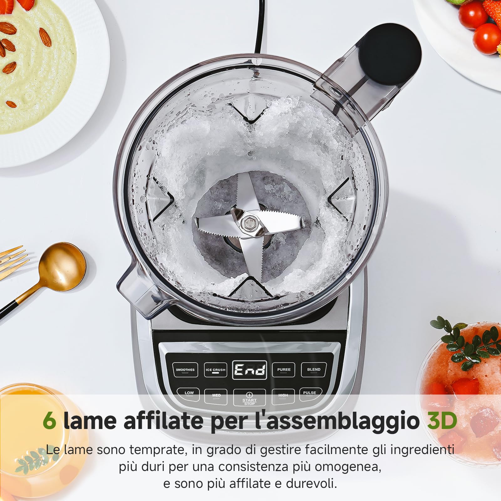AMZCHEF Batidora de Vaso 2 in 1 con due contenitori di miscelazione, Frullatore Professionale ad alte prestazioni, 1800 Watt, 1,85 litri e 600 ml, blender professionale per smoothie con 6 lame