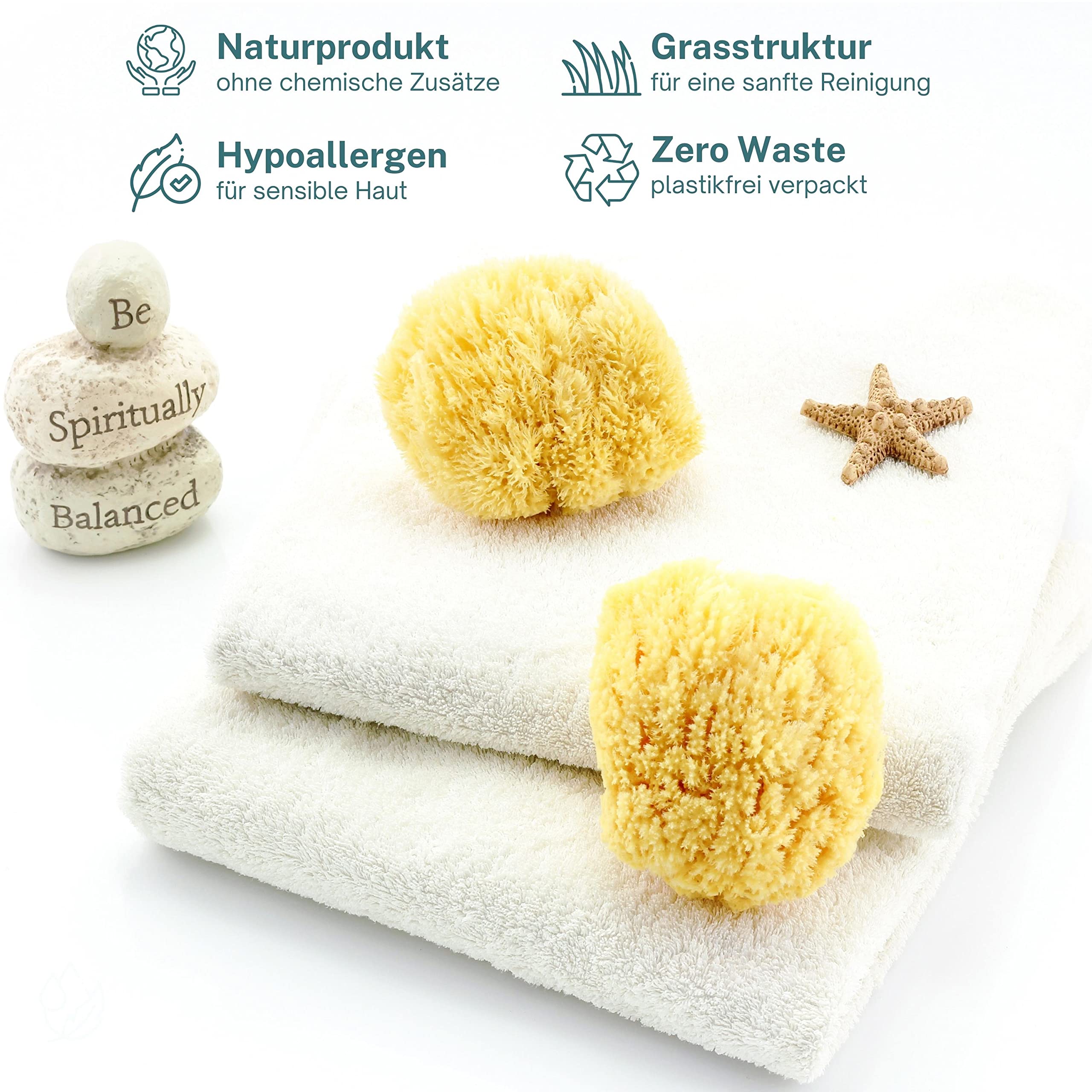 tom&pat® Naturschwamm Grass • für extra viel Schaum • Badeschwamm oder Duschschwamm • Dermatest sehr gut • für sensible Haut & Babys • Premium-Qualität Griechenland (17-18 cm)