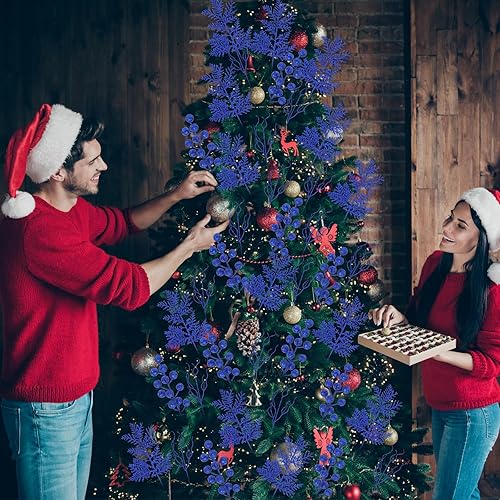 Miniatura 3 de Craftsatin 75 ramas de Navidad con purpurina, 3 estilos, púas artificiales de Navidad, bayas, tallos de pino, ramas florales en aerosol para adornos