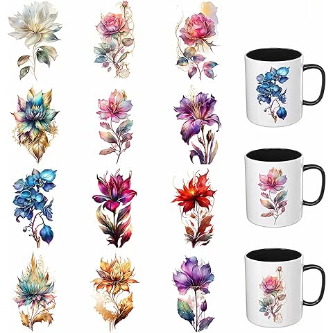 12pcs Dreamy Flowers Floral Leaf Buterfly UV DTF Cup Wraps Transfer Waterproof Sticker for Glass Cups Craft DIY Crafts,Rub on Transfer Stickers for DIY Water Bottle Laptop Decal Car