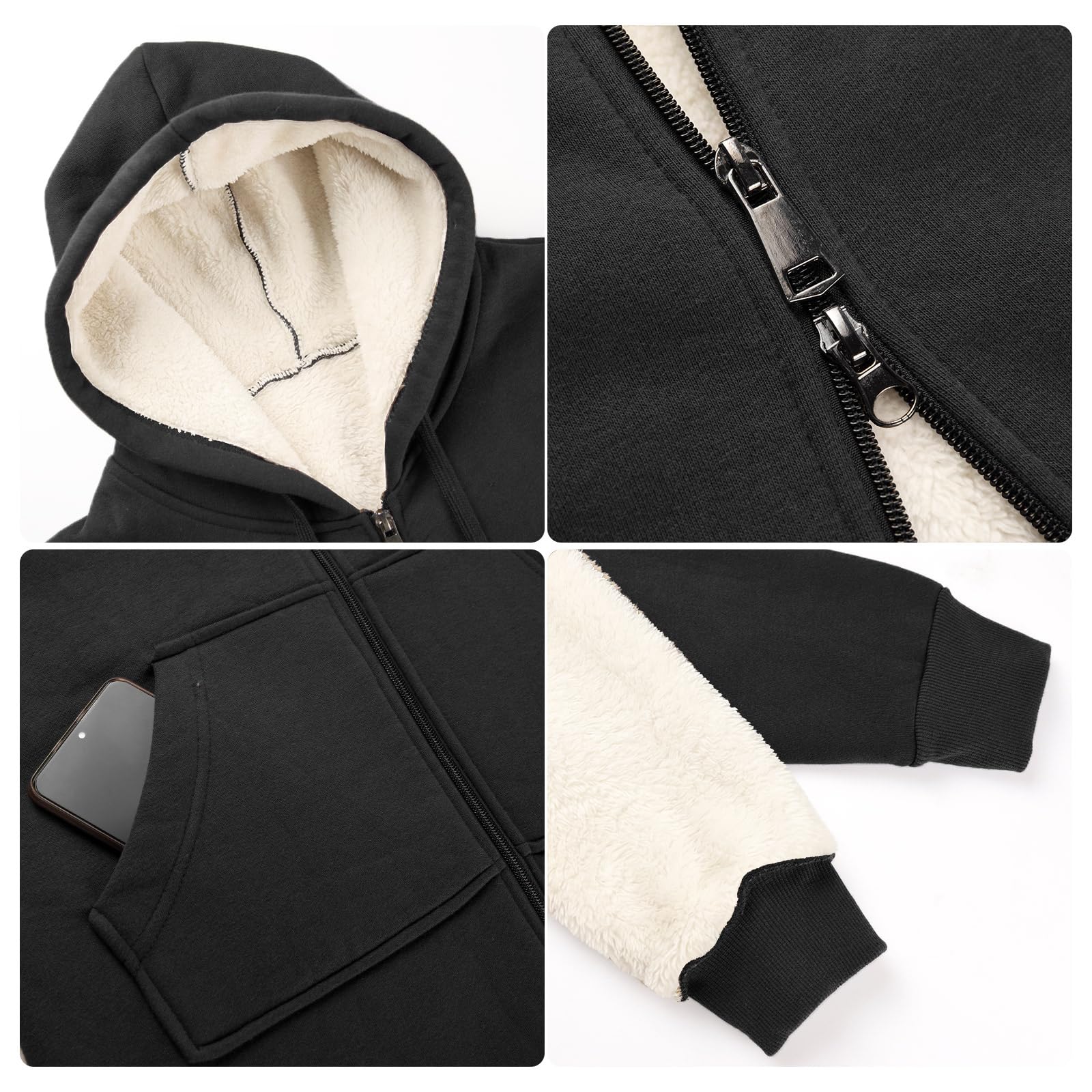Nadeer Sudaderas con Capucha Abrigo Mujer Sherpa Liso Felpa Cremallera Medio-Largo Casual Cálido Fleece Cordón Señoras Sudadera