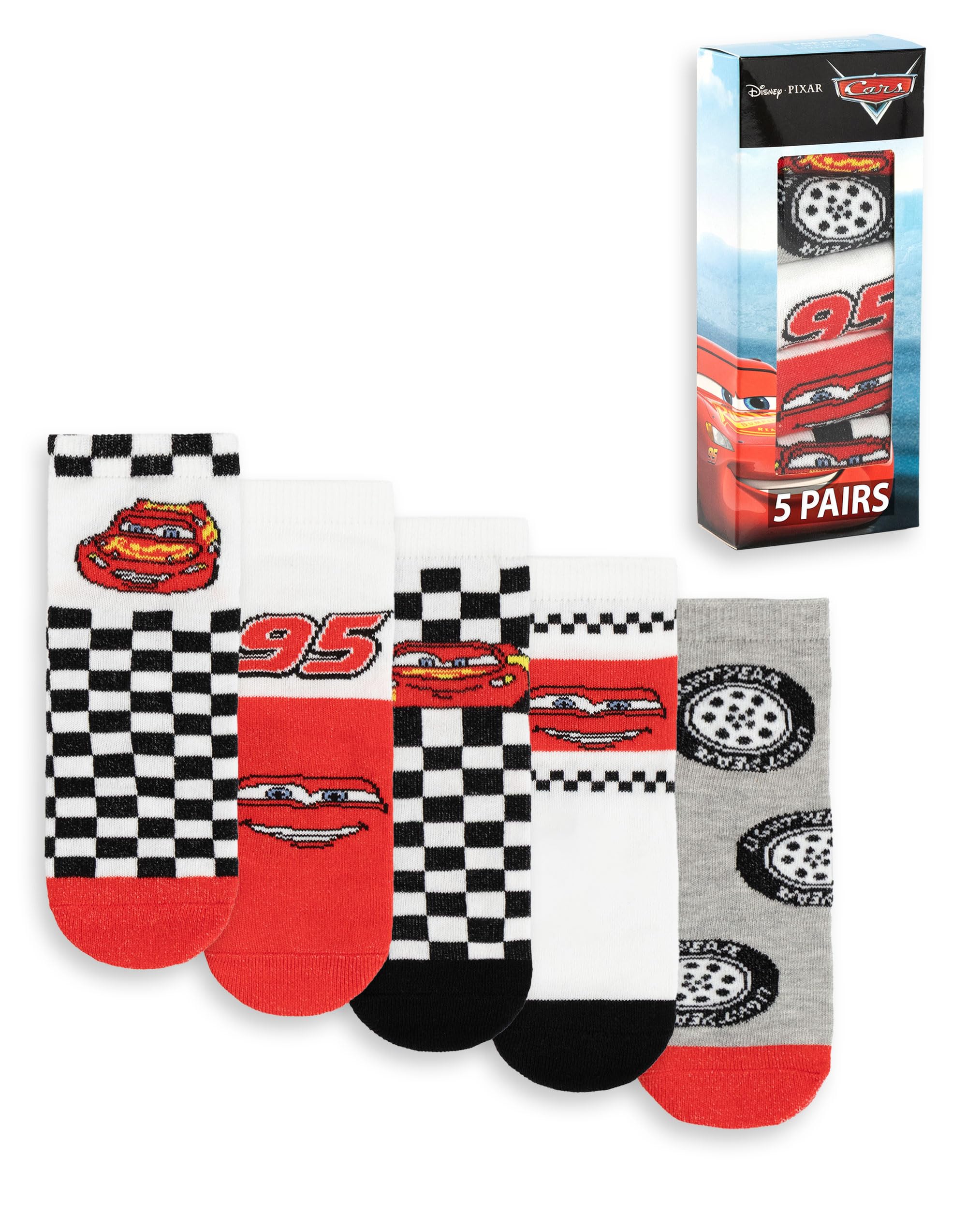 Vanilla Underground Boys Red/Black/White Disney Multicolou Cars Calf Socks Set Of 5 - 12.5-3.5 Uk Child