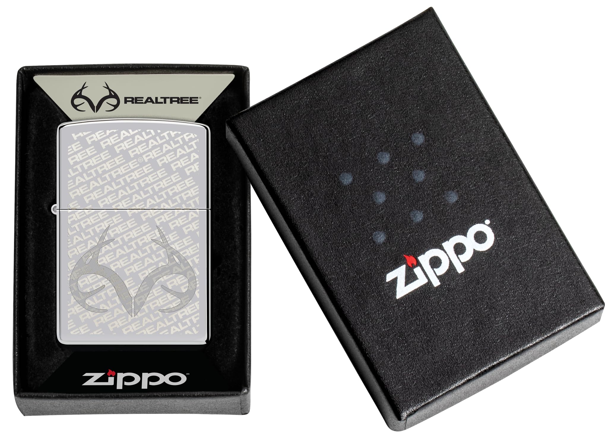 Zippo Realtree Zapalniczka Sztormowa, Laserowe Grawerowanie, Wielokrotnego Użytku, Wiatroodporna, Pudełko na Prezent, Chrom, USA
