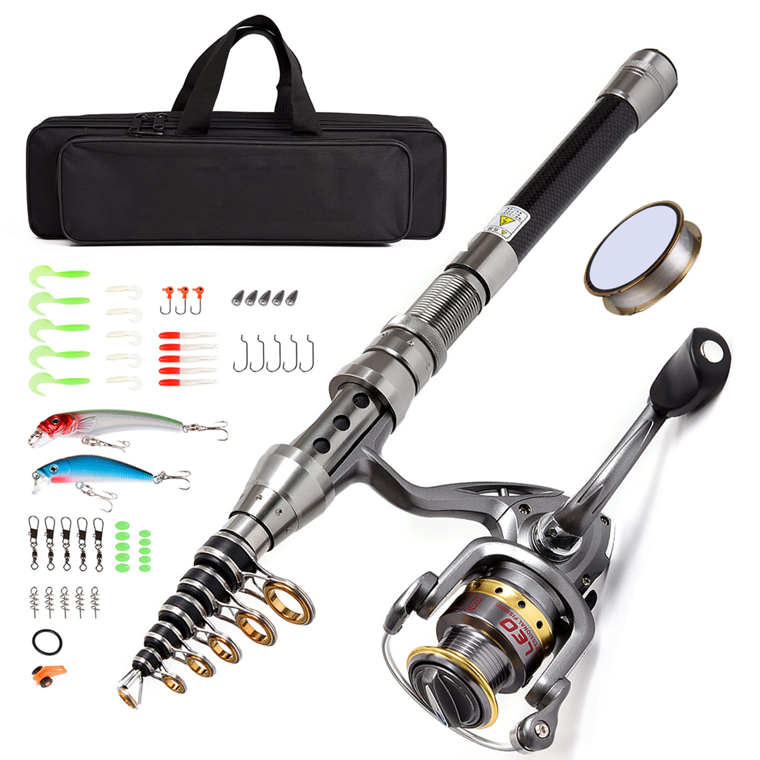 CLORIS 2020 Fishing Rod and Reel Combo Saltwater Freshwater-5FT 7FT 8FT Carbon Fiber Telescopic Fishing Pole and Reel Combo with Line Lures Tackle Hooks Carrier Bag for Adults Young Kids Men (8 FT)