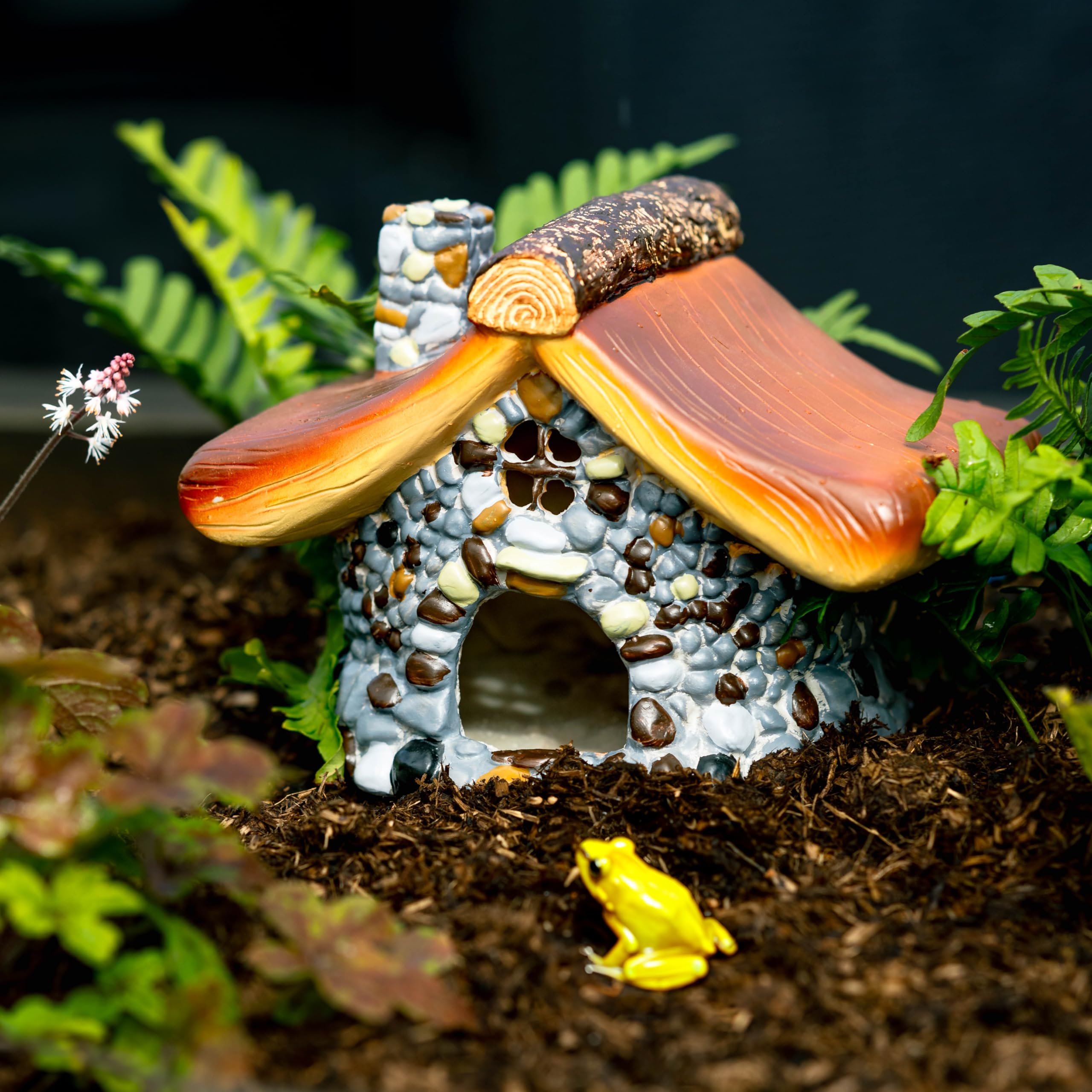 Garden Mile Casa de rana para estanque de jardín, accesorio de terrario de reptiles, escondites y cuevas de reptiles, casa de sapos, accesorios para reptiles, escondite de estanque grande, cueva