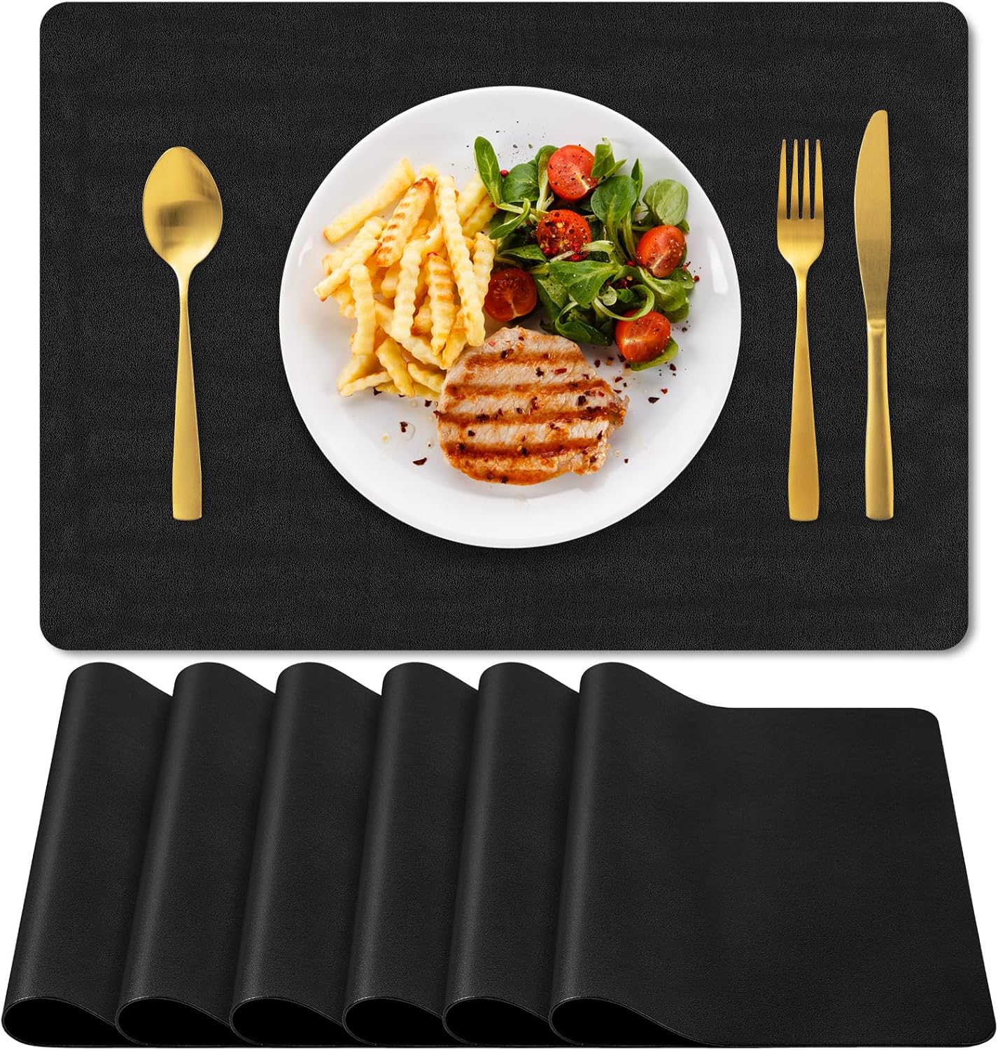 BIPASION Placemats, Leather Placemats for Dining Table Set of 6, Heat Resistant Waterproof Table ...