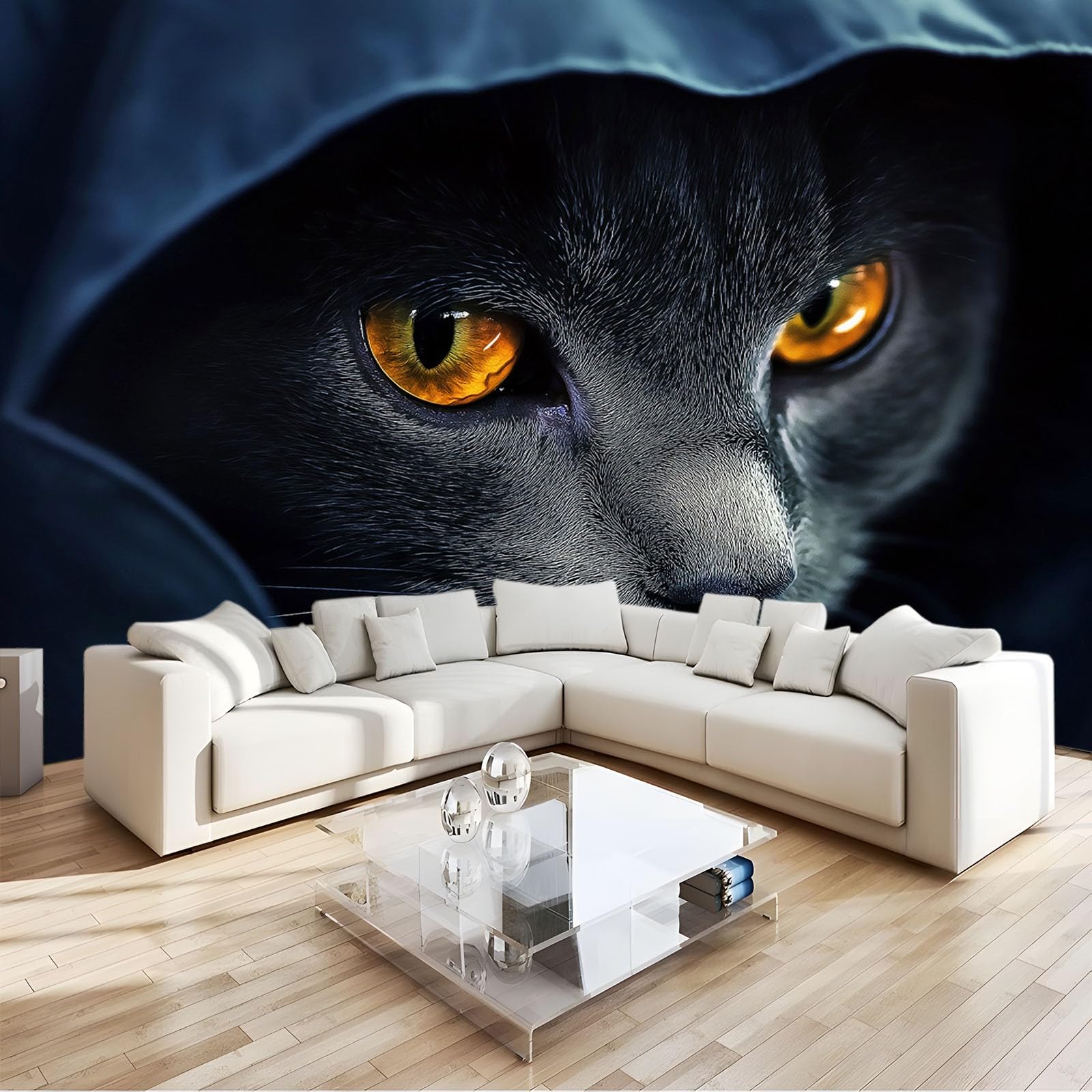 Papier peint panoramique chat gris décor mural haut de gamme 300x210