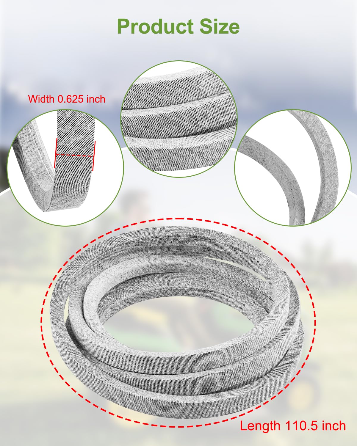 M169486 54" Deck Belt Fit for John Deere X380 X384 X390 X394 X570 X580 X584 X590 Lawn Mower, 5/8" x 110 1/2" White Kevlar