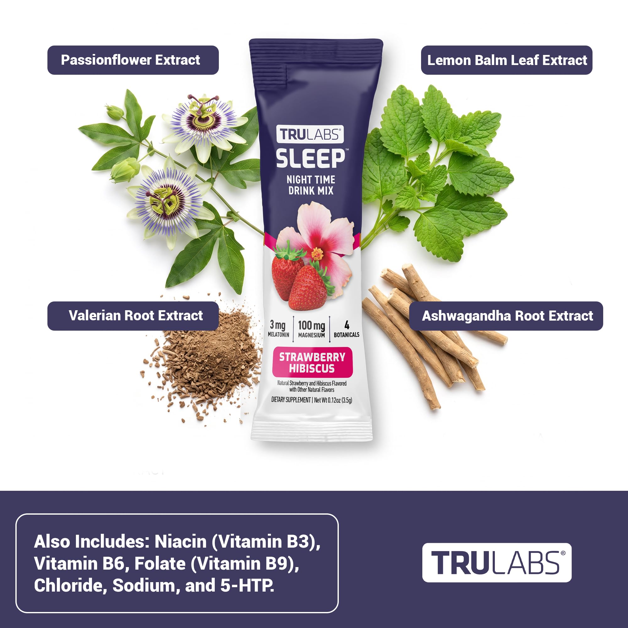 TRULABS Sleep Drink Mix – Strawberry Hibiscus Flavor, Sugar-Free Nighttime Sleep Powder Drink Mix with 100mg Magnesium, 750mg GABA & 3mg Melatonin, (6 Stick Packs) — Amazon image 4