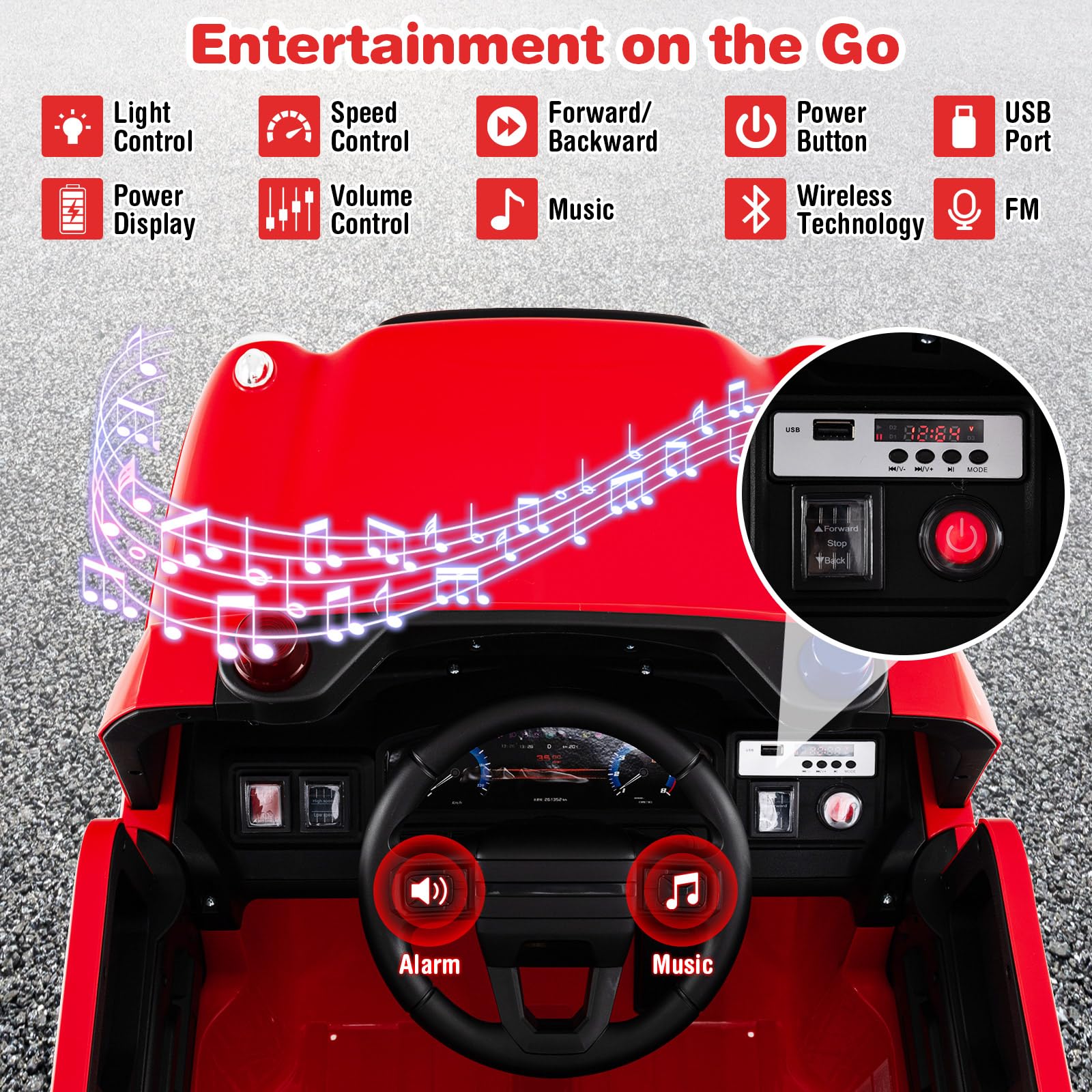 COSTWAY Kinder Elektroauto, 12V Feuerwehrauto Elektro mit Wasserpistole & Fernbedienung, Elektrisches Kinderauto mit Musik, Alarm, Blinklichtern und Softstart, Elektrofahrzeug für Kinder ab 3 Jahren