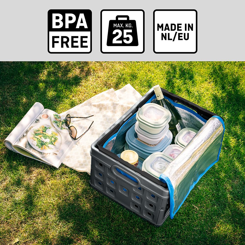 Sunware Square Cassetta Pieghevole in Plastica 32L con Manico – 49x36x24.5cm – Cassetta Plastica Pieghevole – Folding Crate