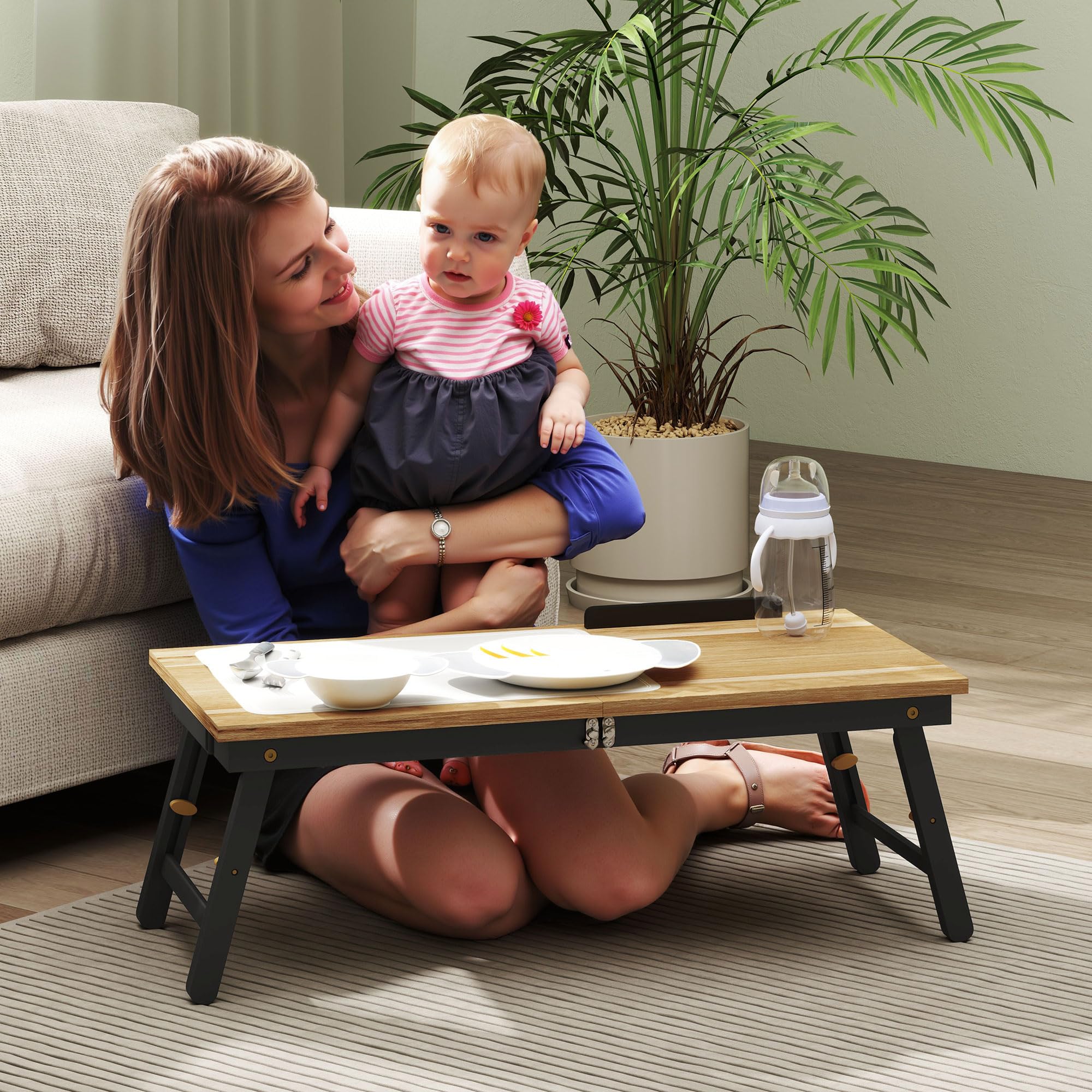HOMCOM Składany i regulowany stolik na łóżko, blat łóżka na laptopa z półką, szufladą, bambusowe biurko do łóżka, 86 l x 33P x 22,5-32H cm, dąb
