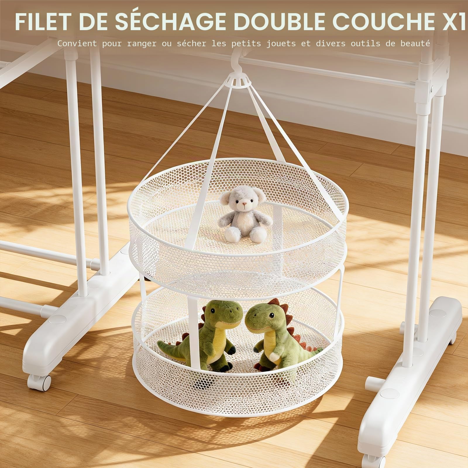 Étendoir à Linge 3 ÉTAGES Extensible & Pliable (66-130 CM) - Compact, 40 kg Capacité pour Petits Espaces,Blanc