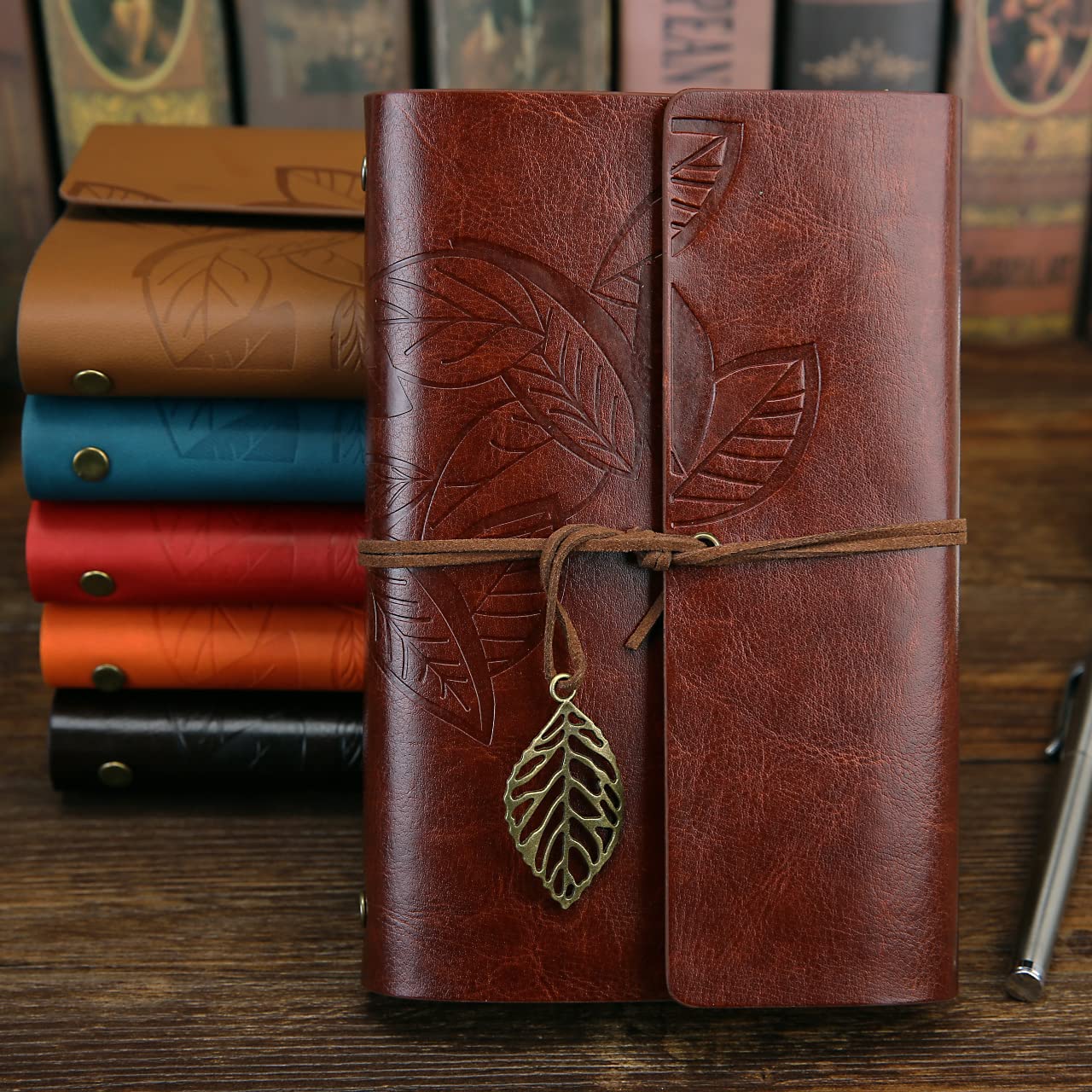NectaRoy Retro Vintage yapraklı not defteri, klasik PU deri kapak, seyahat defteri, travel journal, günlük, seyahat günlüğü, doldurulabilir eskiz defteri, Sketchbook, 105 x 145 mm