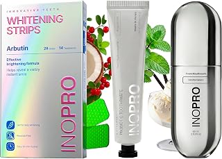 InoPro Teeth Whitening Strips 14 Treatments Kit + Peppermint Nano-Hydroxyapatite Whitening Toothpaste with Probiotic + Vanilla Gelato Foam Mouthwash with Nano-Hydroxyapatite, Xylitol, Hyaluronic Acid
