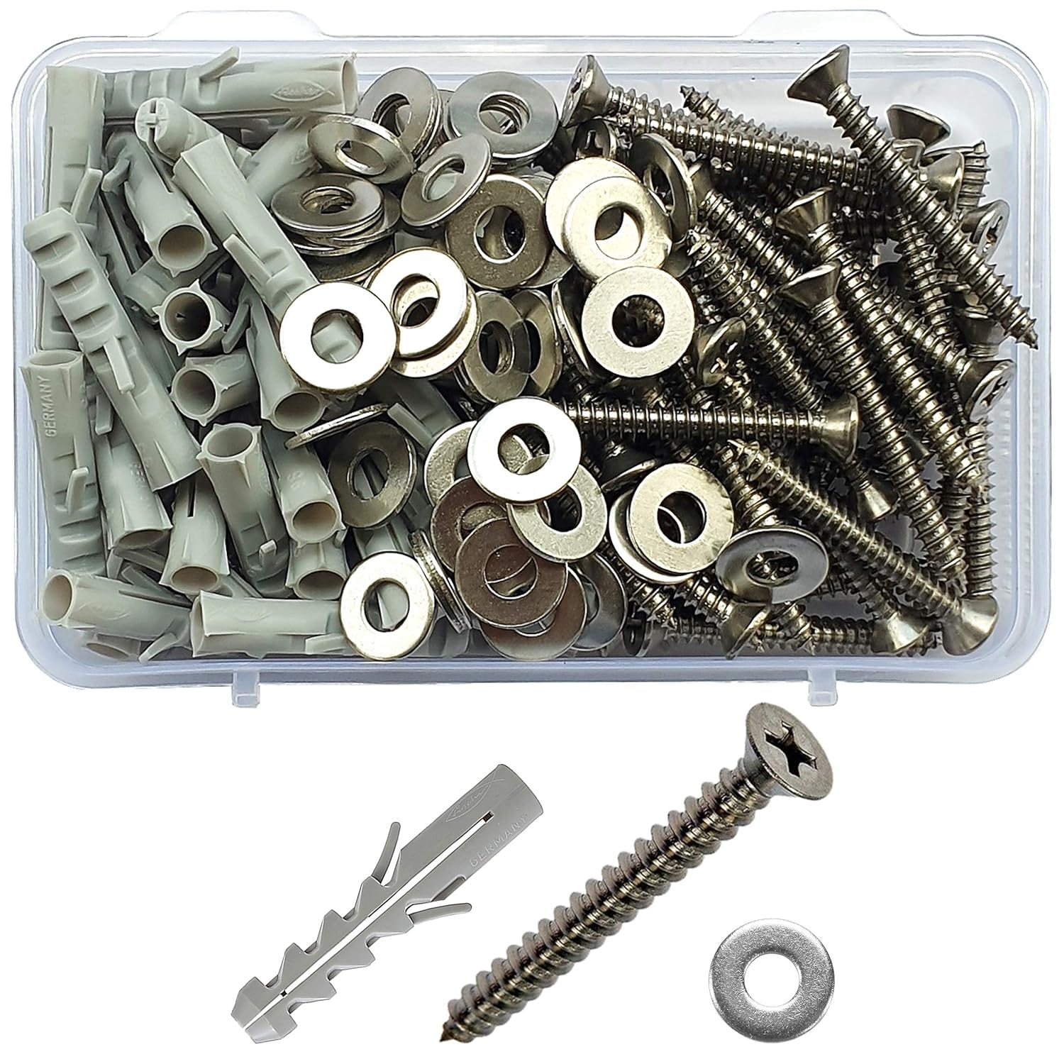 Innovations Nylon Wall Rawl Plugs/Gitti (6mm Diameter, 30mm Length), 304 Grade Stainless Steel Screw and Washers – Flat Phillips Head Counter Sunk (CSK) Type – Set of 50 – Total 150 pcs Pack-image-17