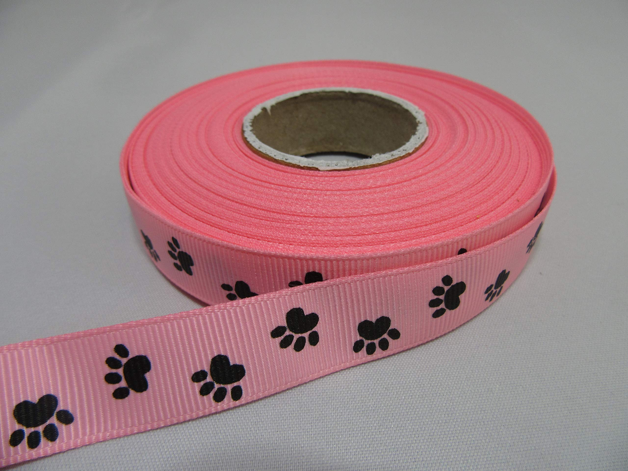 1 Full Roll Reel of 16mm Light Pink with Black Paw Print Grosgrain Ribbon x 20 metres Dog Cat Pet 16 mm 5/8" 1/4" 1.6cm