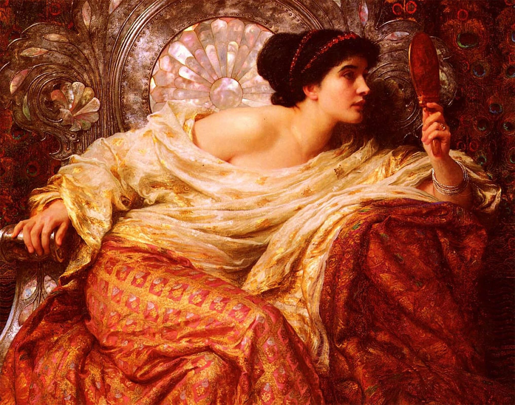 SERENDIPITP Vintage Picture Print on Canvas Wall Art Poster the Mirror by Frank Dicksee Artwork Print Poster for Wall Decor 60x90cm