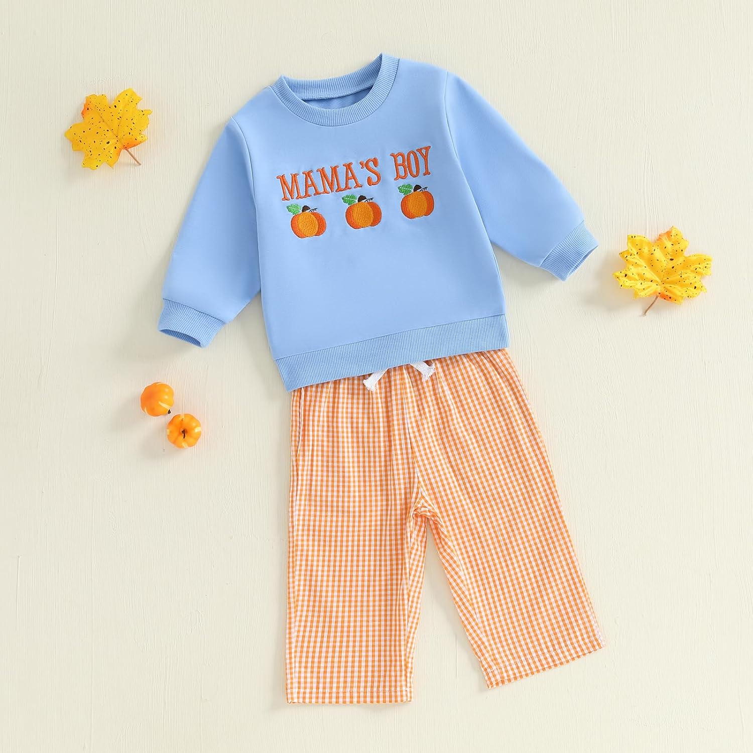 Kuriozud Toddler Baby Boy Spring Fall Winter Clothes Outfit Embroidery Sweatshirt Tops Pants Set 6 12 18 24Months 2t 3t 4t Mama's Boy Blue 6-12 Months image 8 of 8 B0FBWHS9VL