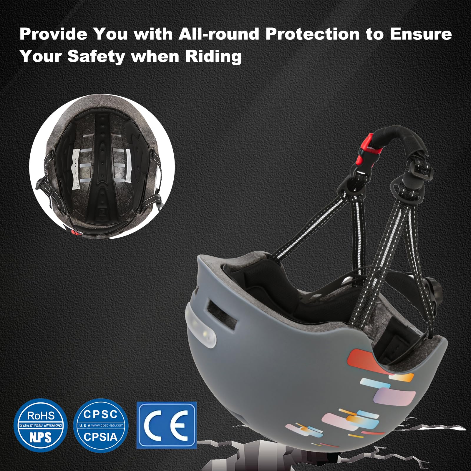 Casco da bici con faro a LED integrato e casco da ciclismo leggero fanale posteriore per uomini e donne adulti