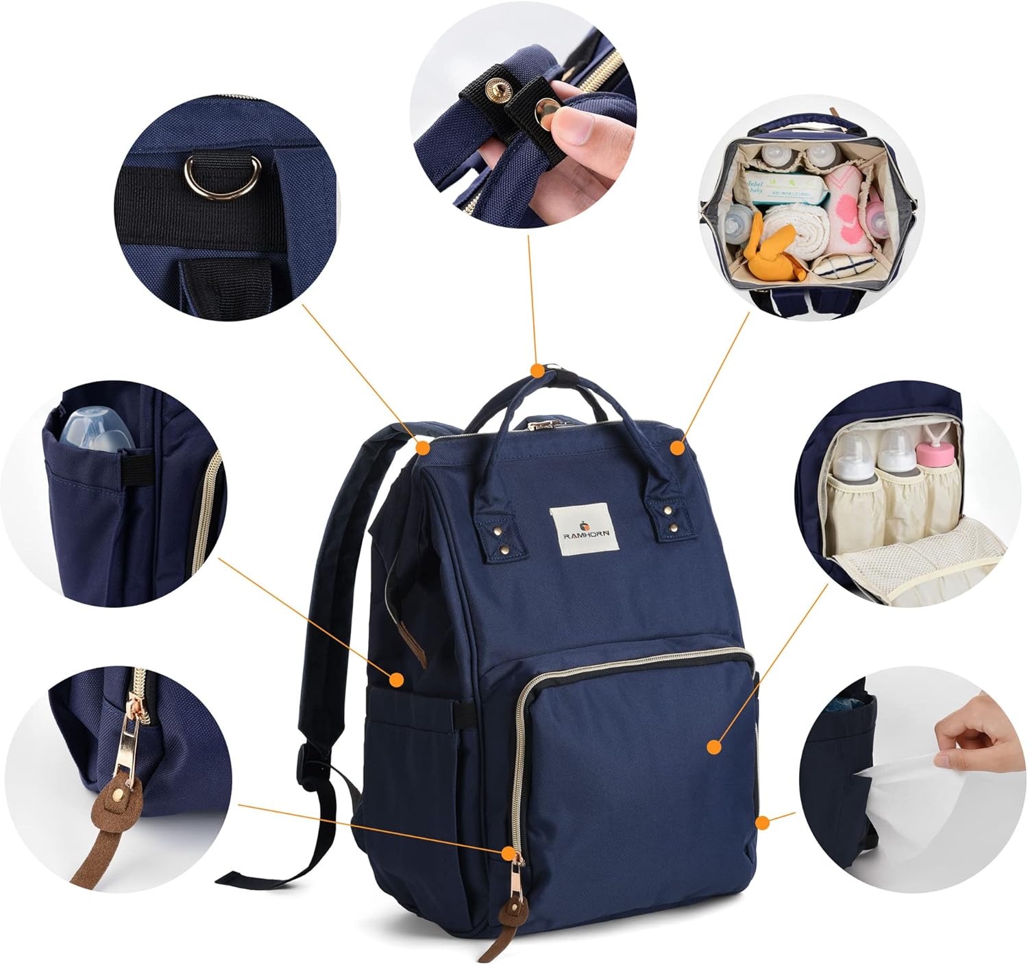 Ramhorn Diaper Bag Backpack Multifunction Waterproof Travel Back Pack for Mom Blue