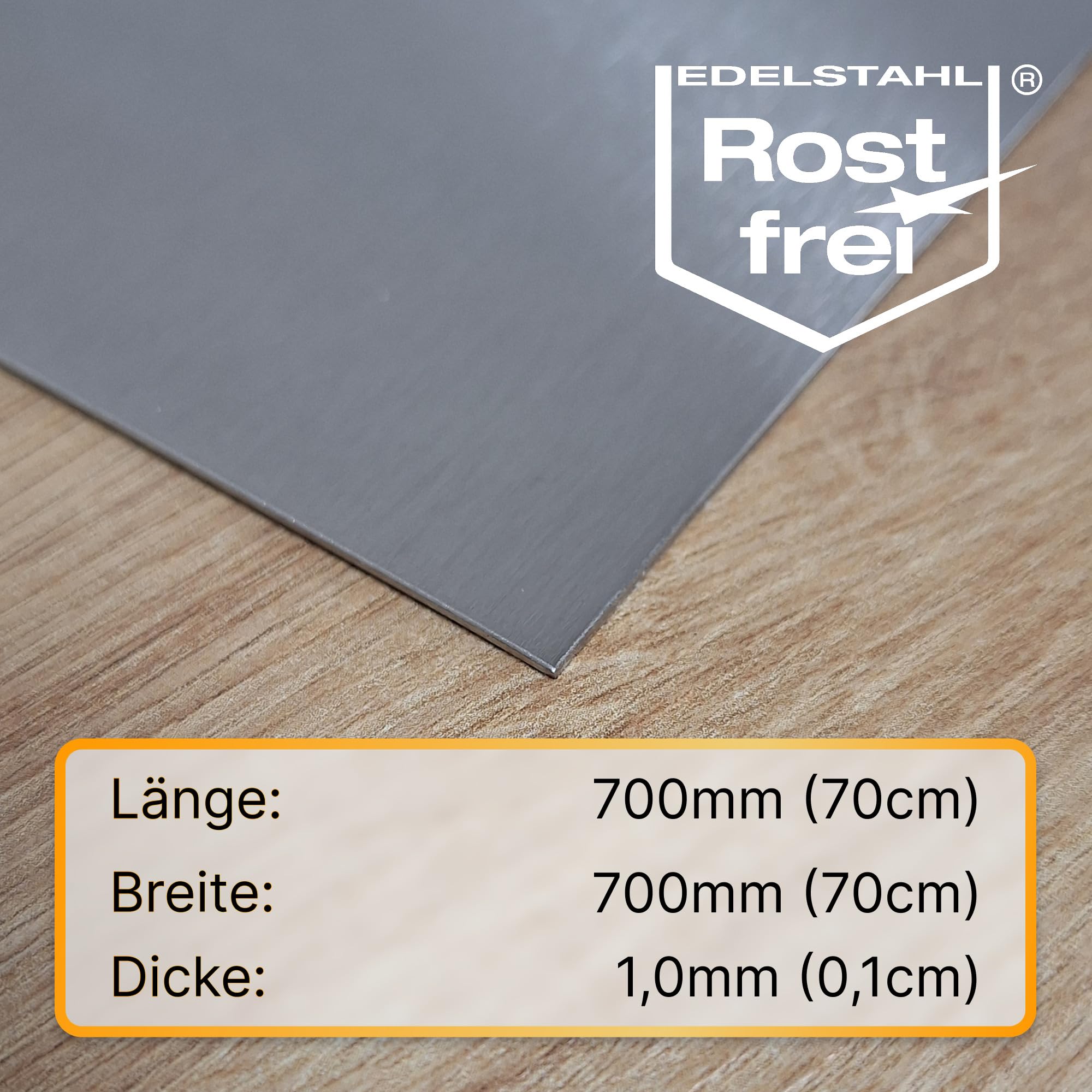 V2A Edelstahl-Blech 70 x 70 cm - 1 mm dick, geschliffen