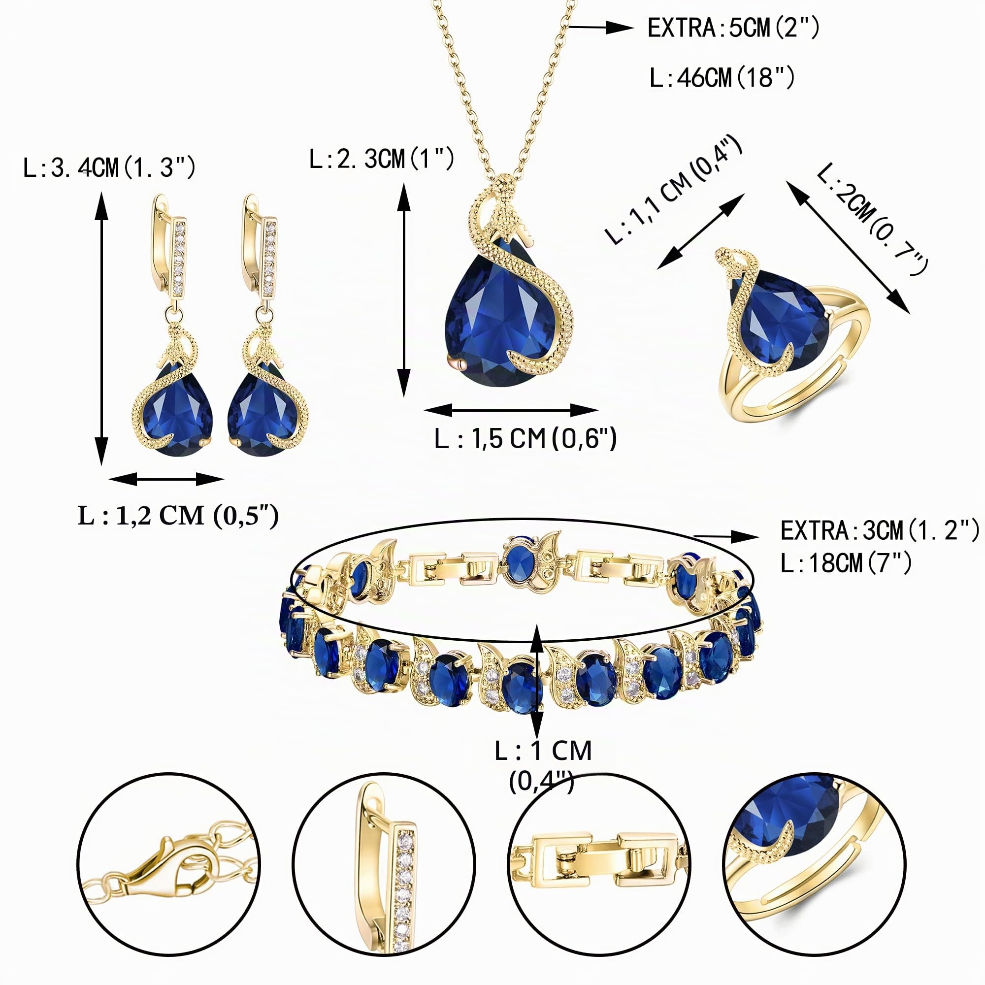 EVER FAITH Parure Bijoux 4PCS Ensemble Goutte d'eau Cubique Zircone Glamour Collier Boucles d'oreilles Bracelet de tennis et Anneau Ouvert pour Dames de Mariage Fête Clair Ton d'argent