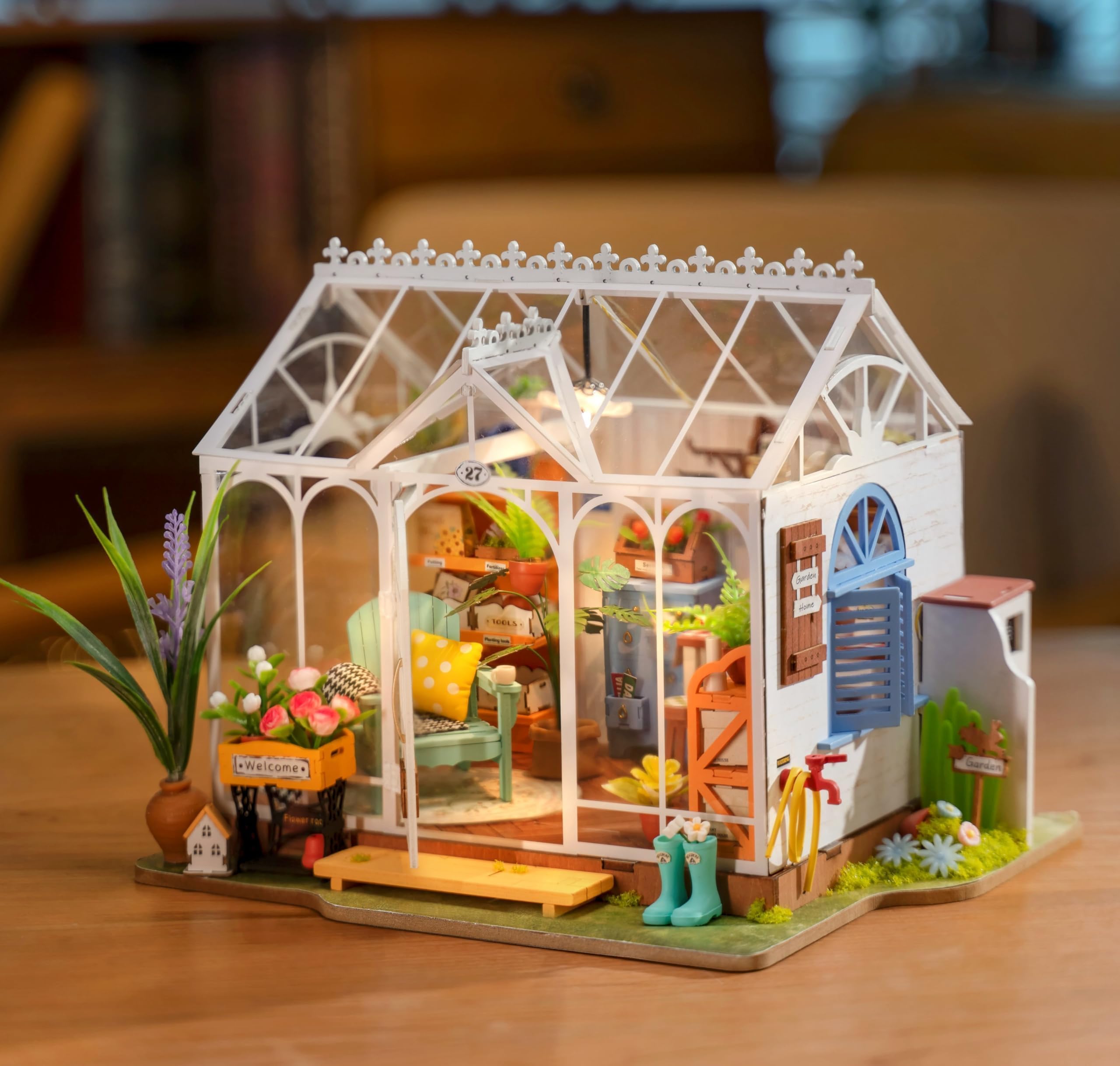 ROWOOD Kit Casa Delle Bambole Casa Da Giardino, Camera in Legno Fai Da Te in Miniatura, Modello Di Costruzione Giocattolo in Scala 1:20, Kit Di Artigianato Creativo Regali Per Natale
