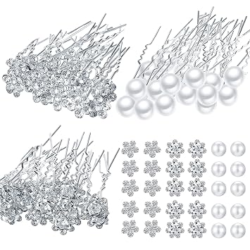 60 Pieces Bridal Wedding Hair Pins Silver Pearl Rhinestone Crystal Flower U Shape Clips Diamond Jewelry Updo Hair Barrettes Prom Styling Decorations Accessories for Brides Bridesmaids Women