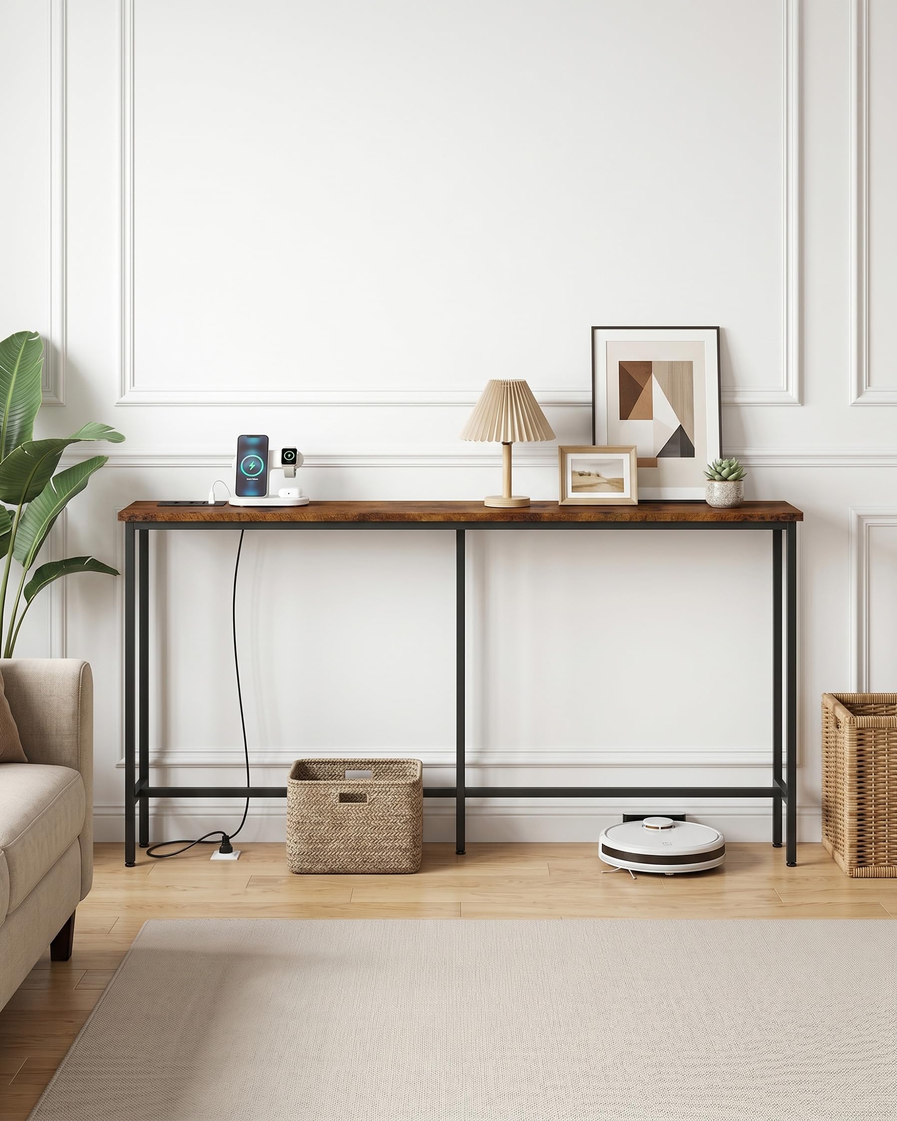 Consolle Ingresso, Tavolino da Divano, Mobili Ingresso Moderno con 2 prese e 2 porte USB(160 x 20 x 80.5 cm)